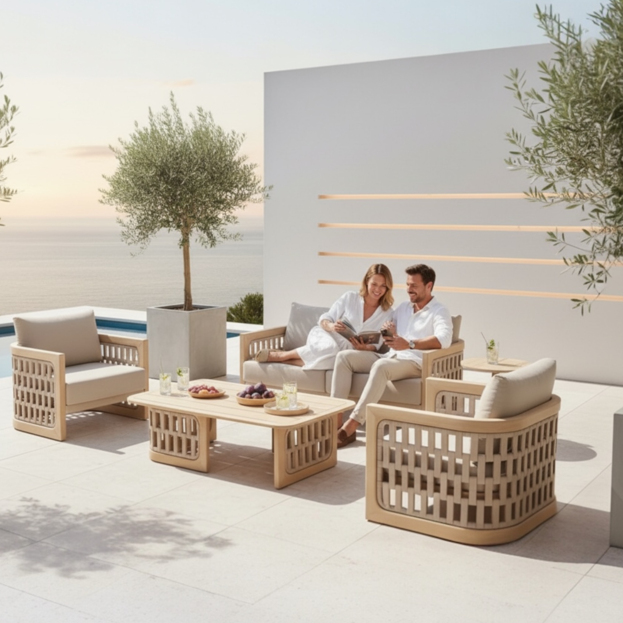 Mobilier de jardin luxe en teck et en corde 4 places - PALMA MINI