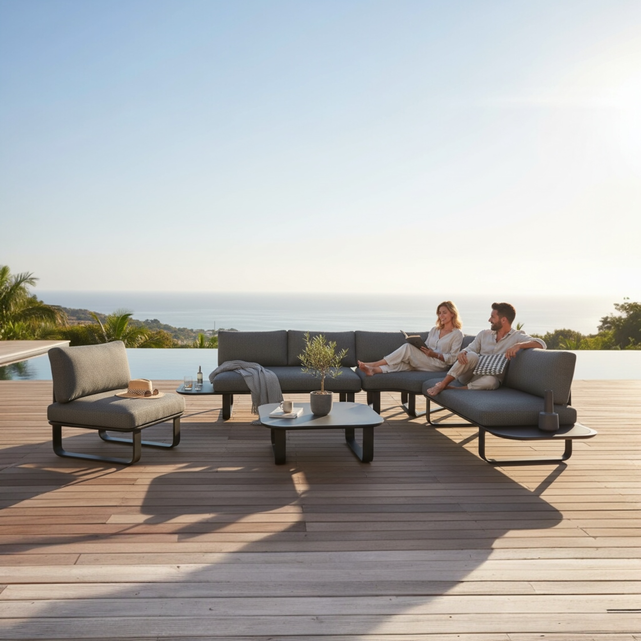 Canapé d'angle de jardin moderne aluminium - EMY NOIR