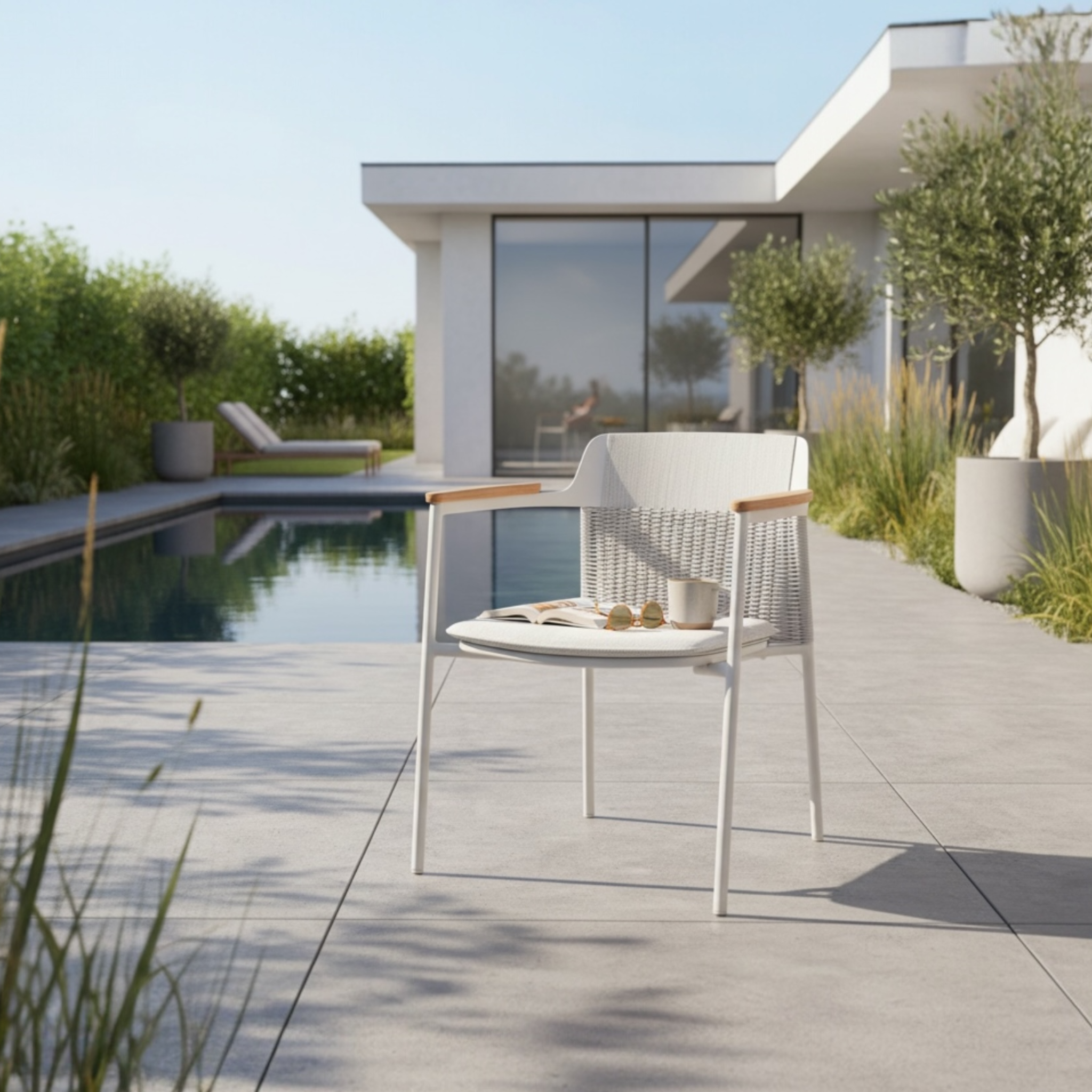 Chaise repas de jardin design empilable beige - JULIA