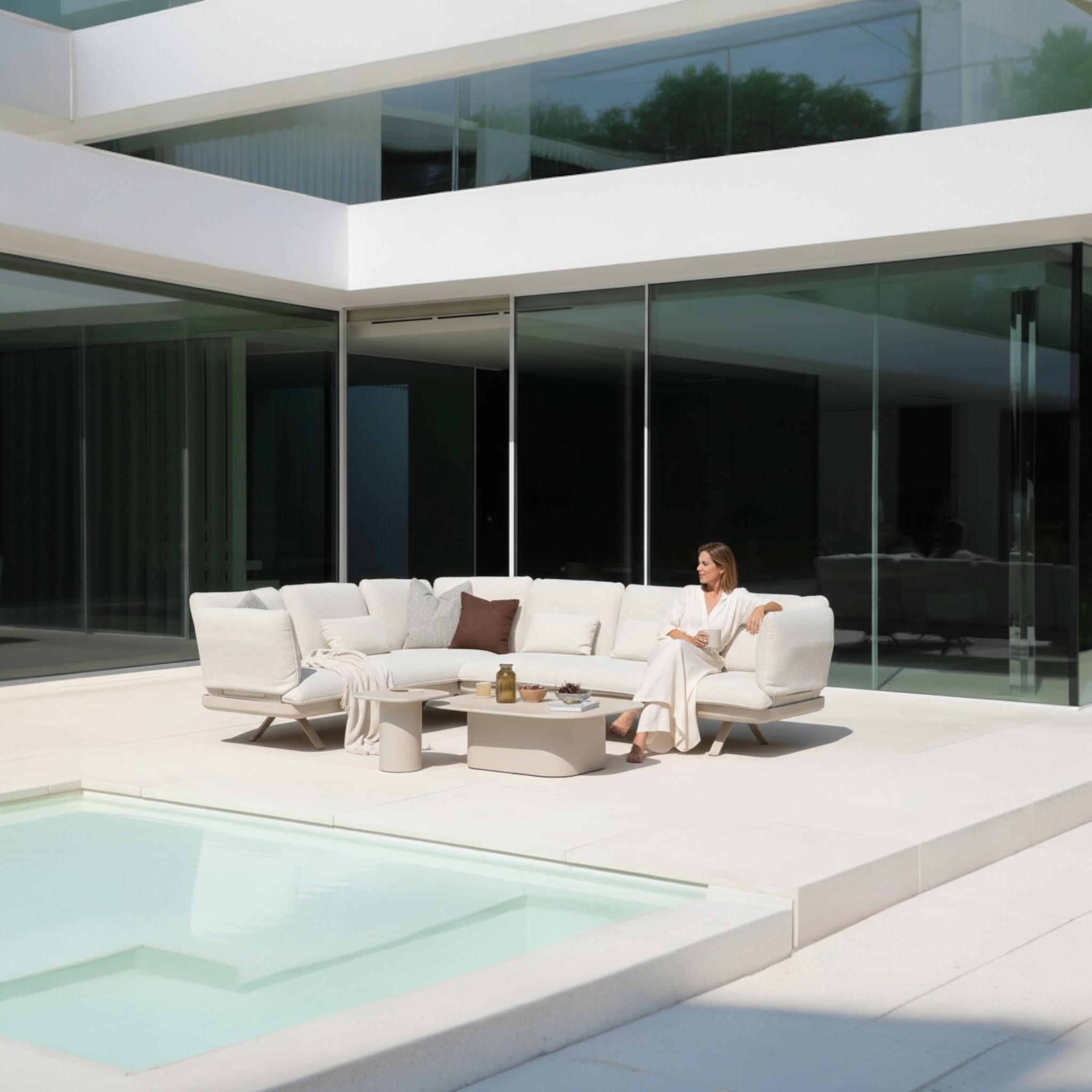 Salon de jardin en aluminium d'angle modulable - CAMILLE