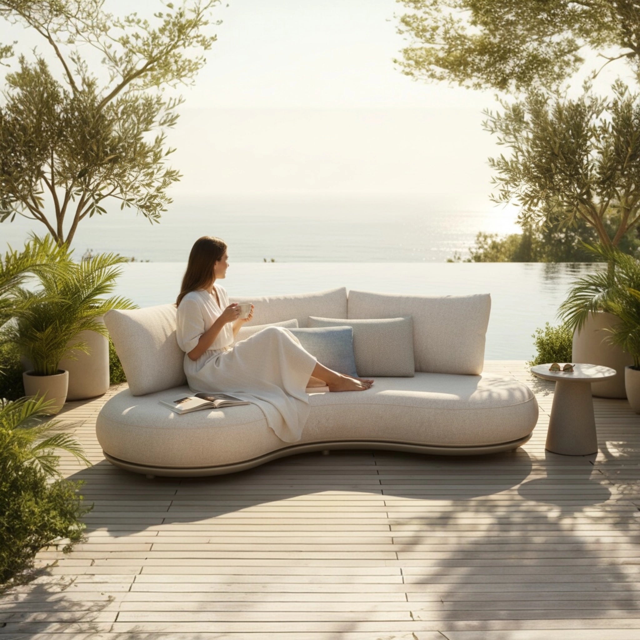 Canapé de jardin courbe modulable luxe en aluminium - ELYO