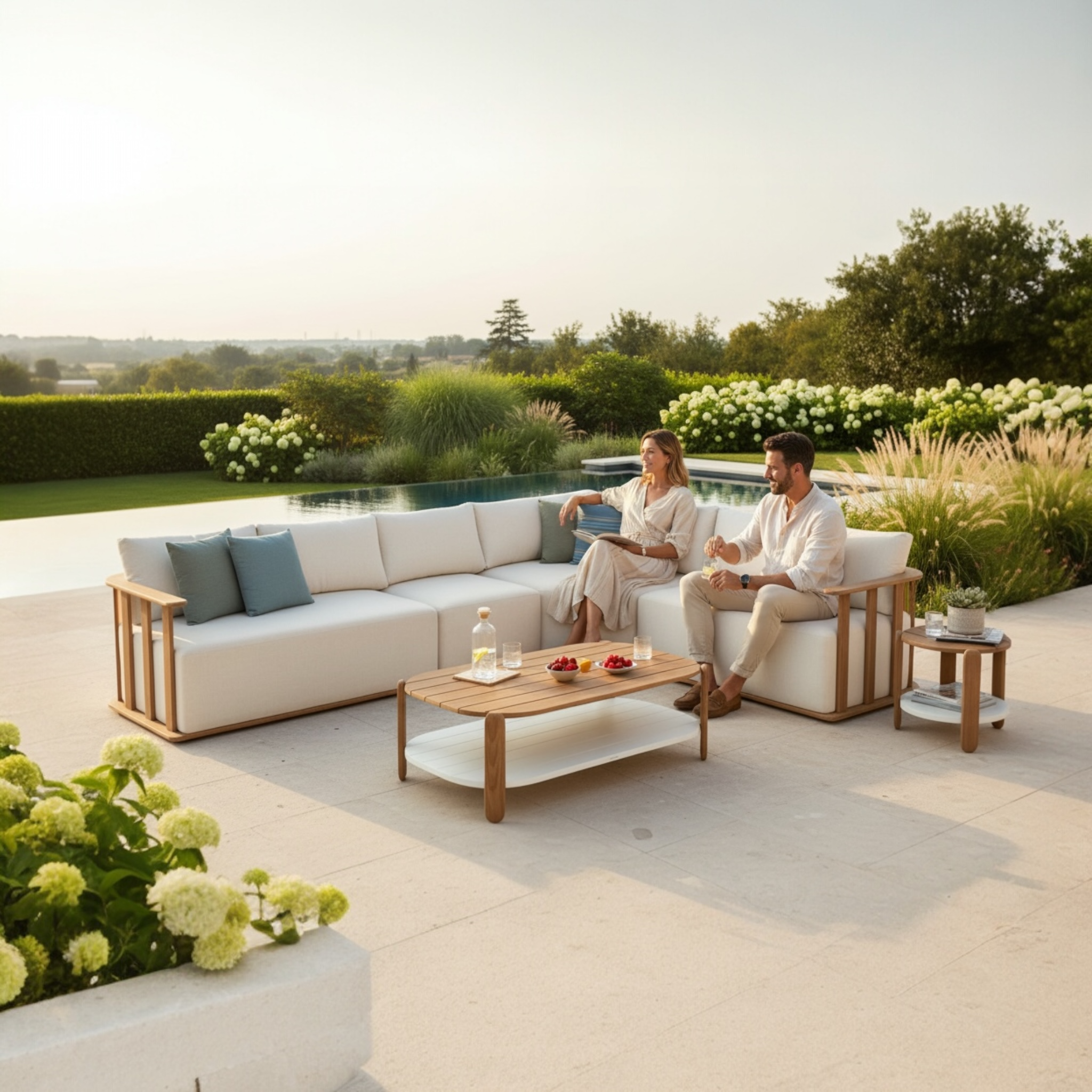 Salon de jardin d'angle haut de gamme en teck massif - ROMA ANGLE