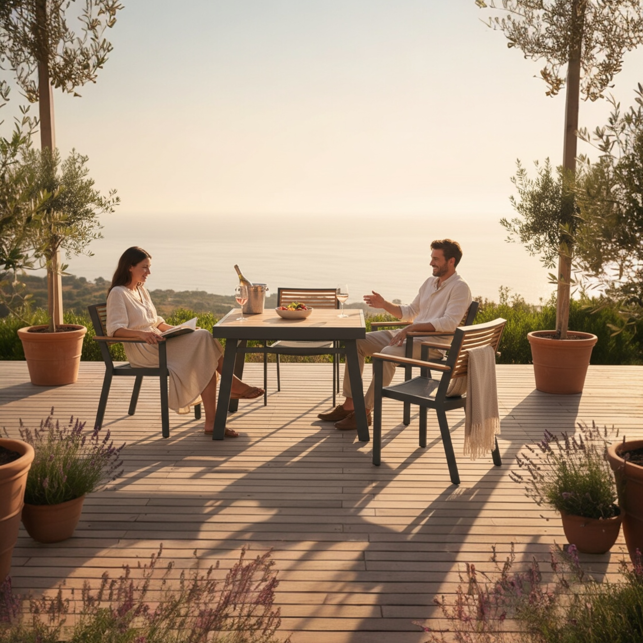 Ensemble repas en aluminium et en teck 90X90cm - YORK NOIR