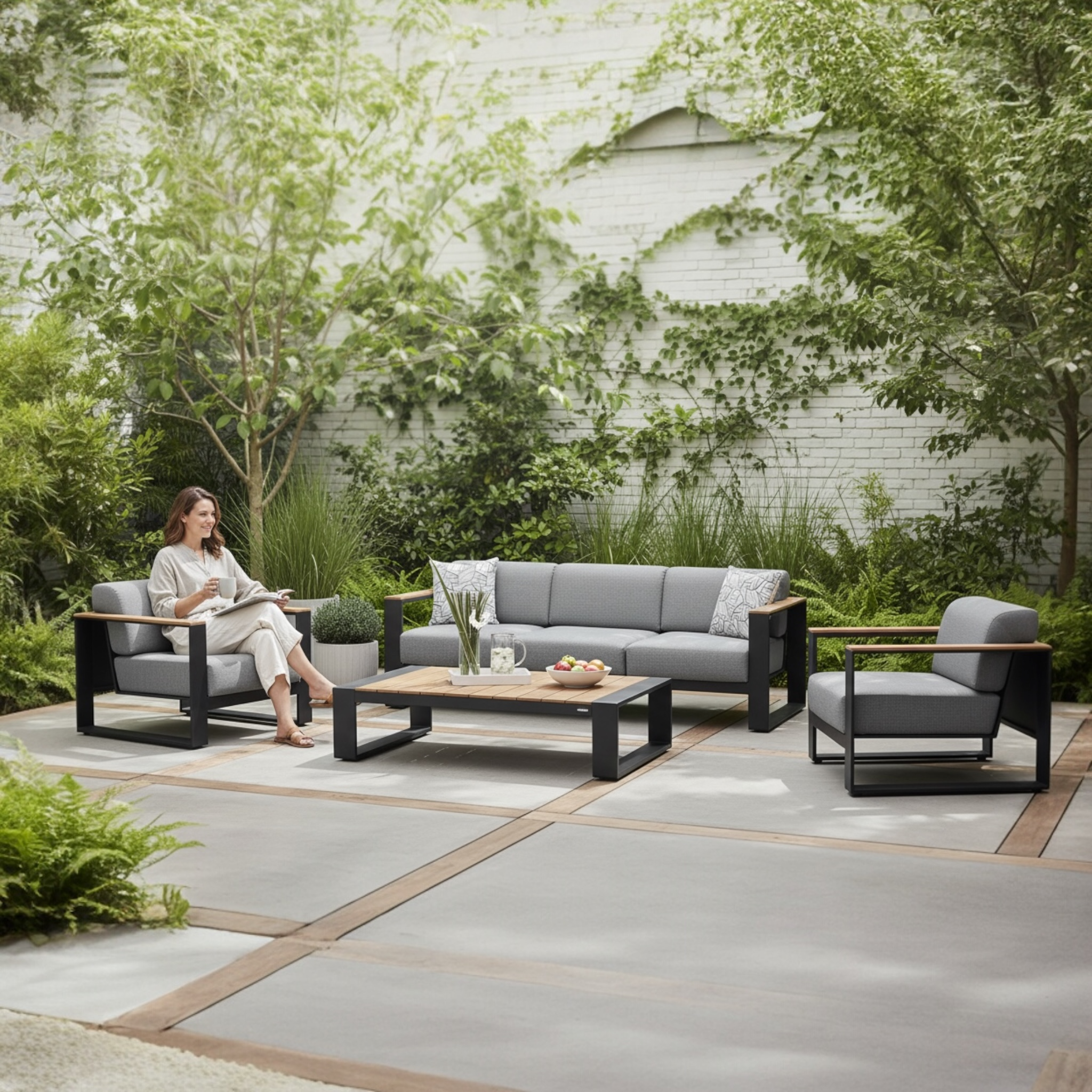 Canapé de jardin luxe en aluminium et en teck - SOFY