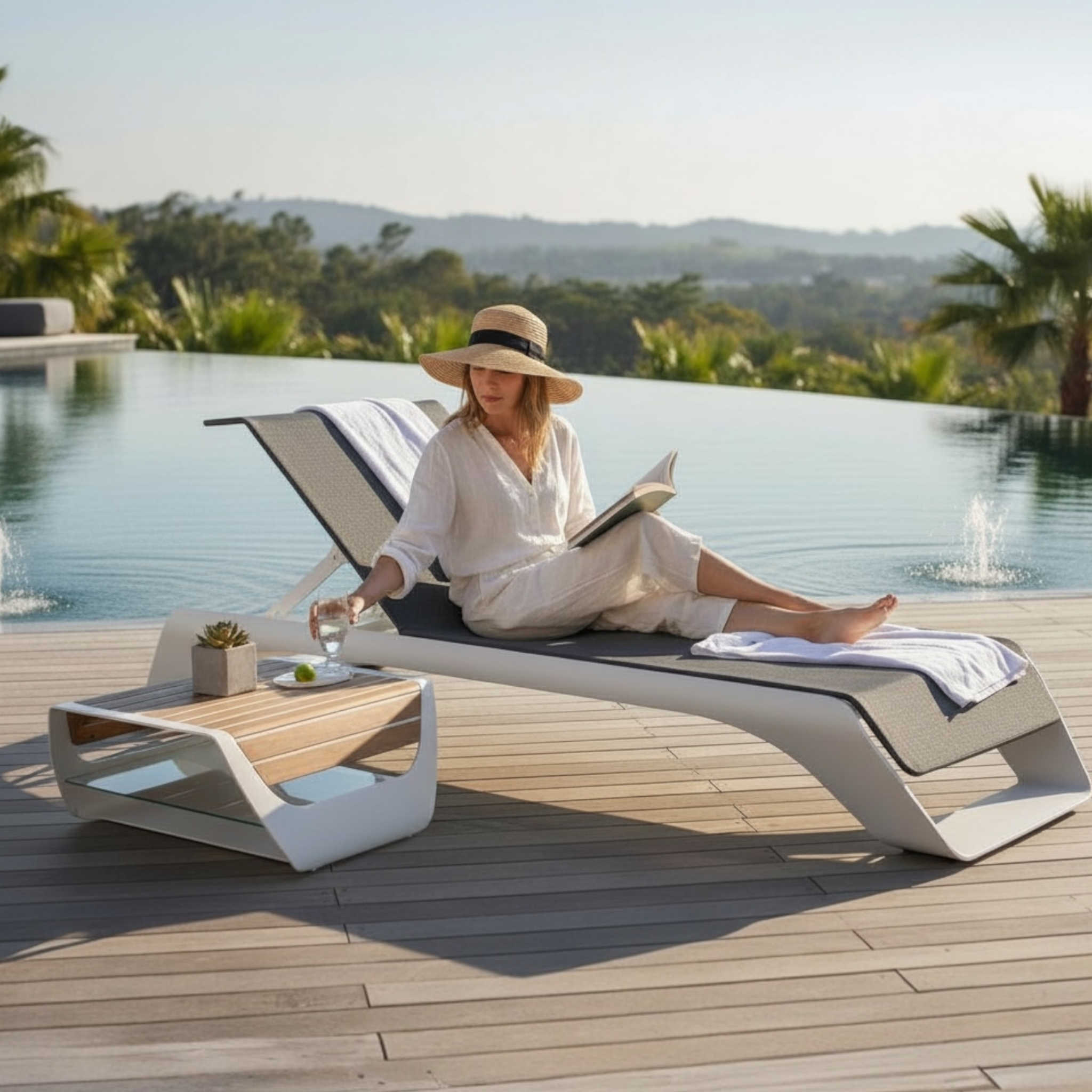 Bain de soleil en aluminium design haut de gamme luxe - ONDA BLANC