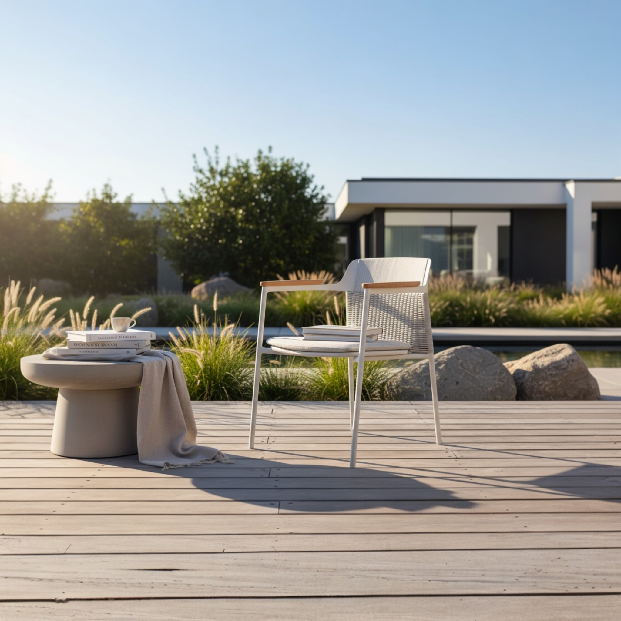 Chaise repas de jardin design empilable beige - JULIA