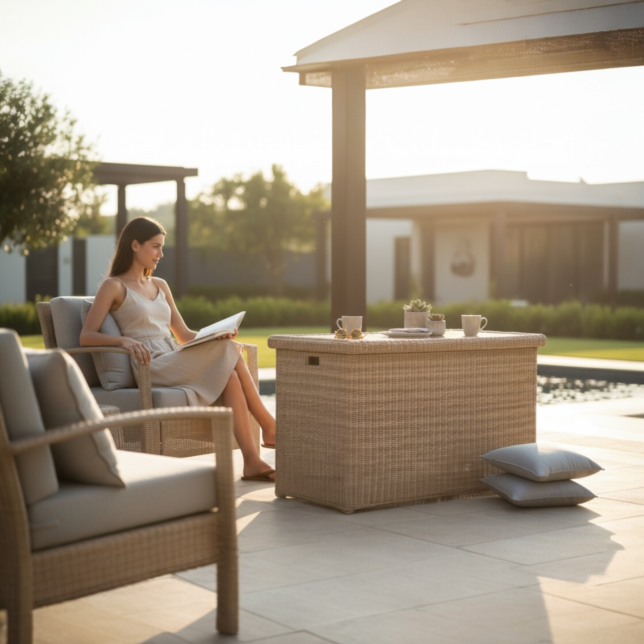 Coffre de rangement en résine tressée ronde - YSAIS OSIER