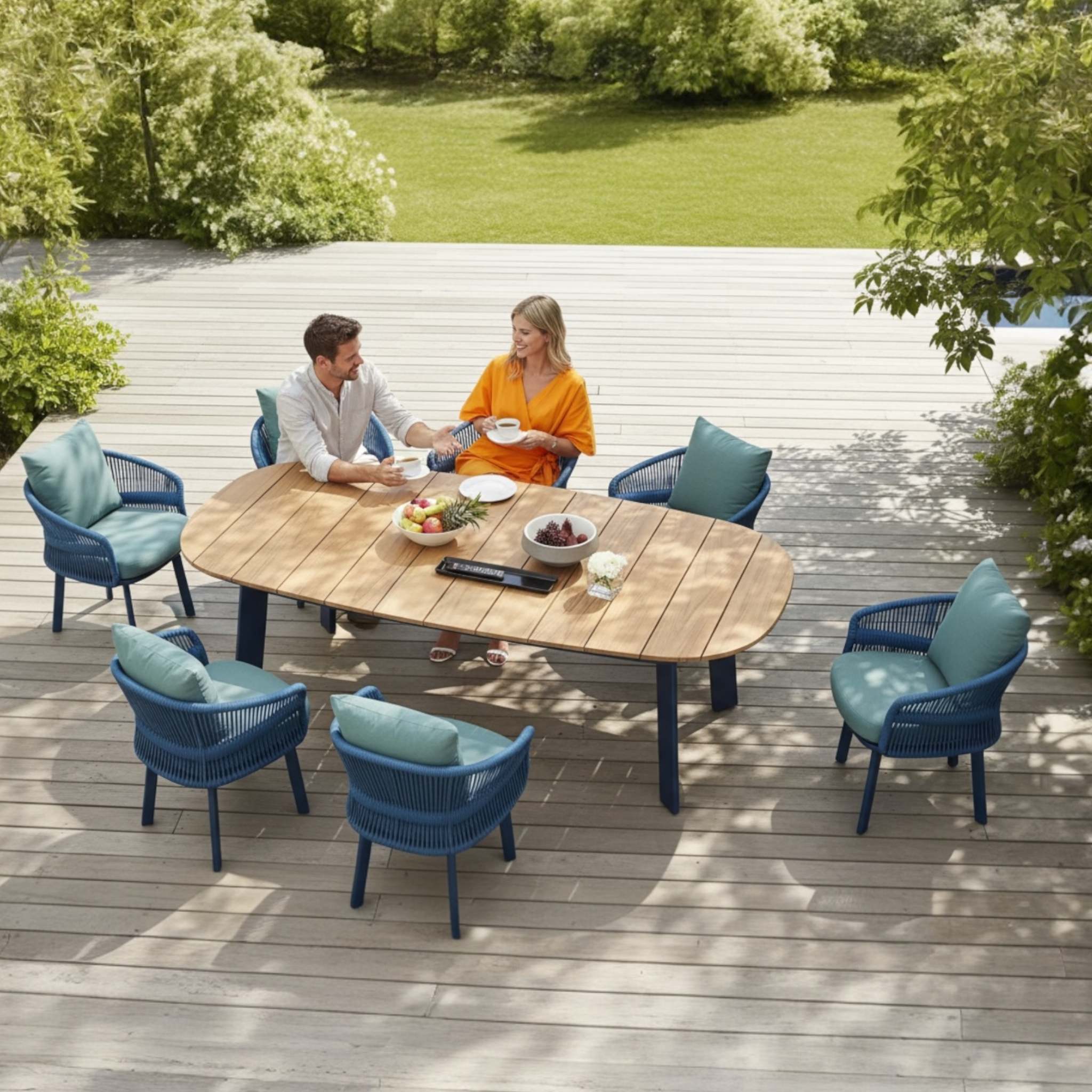 Ensemble repas de jardin luxueux en aluminium et corde tressée 6 places - LASKA