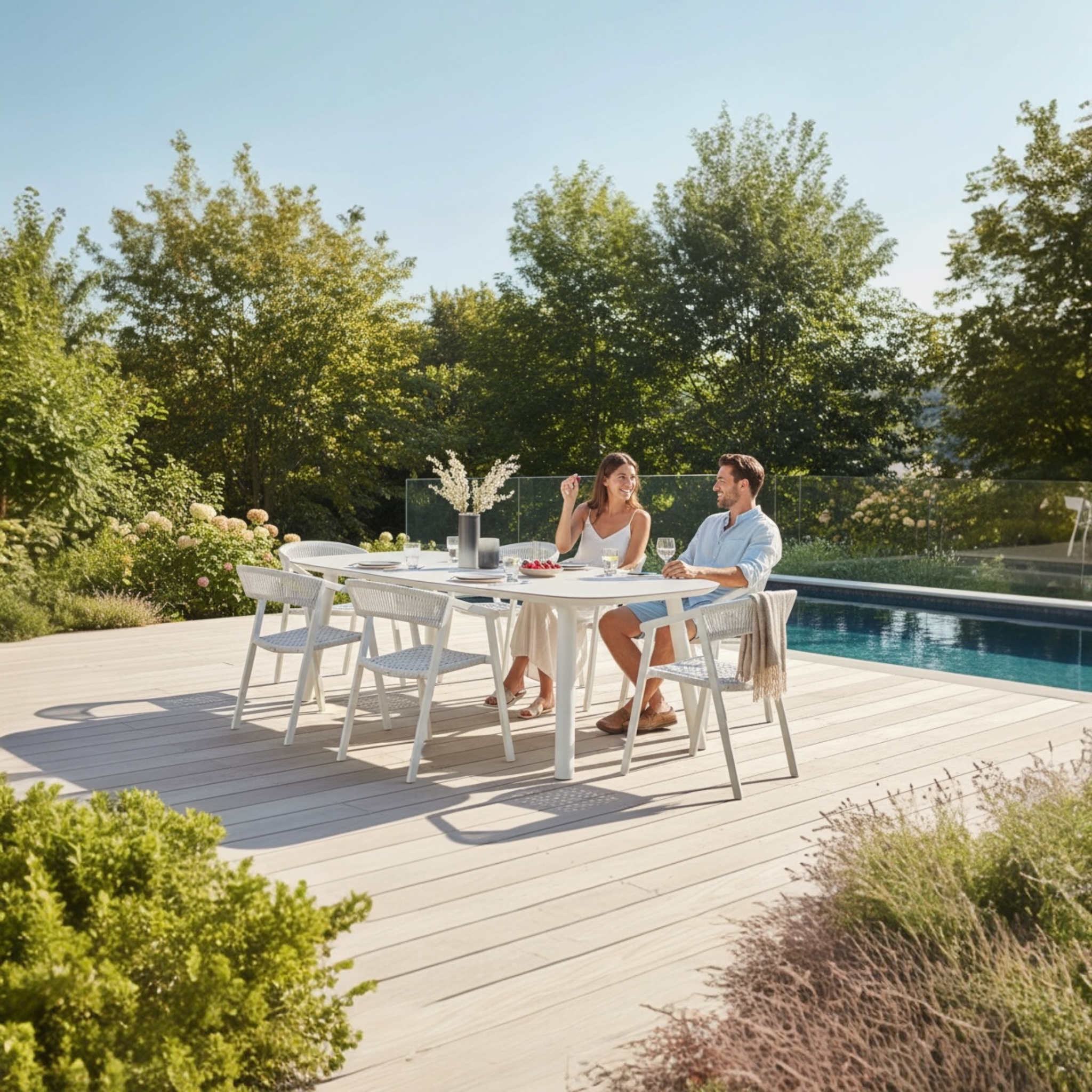 Table repas de jardin moderne en aluminium - avec plateau en céramique - LARA