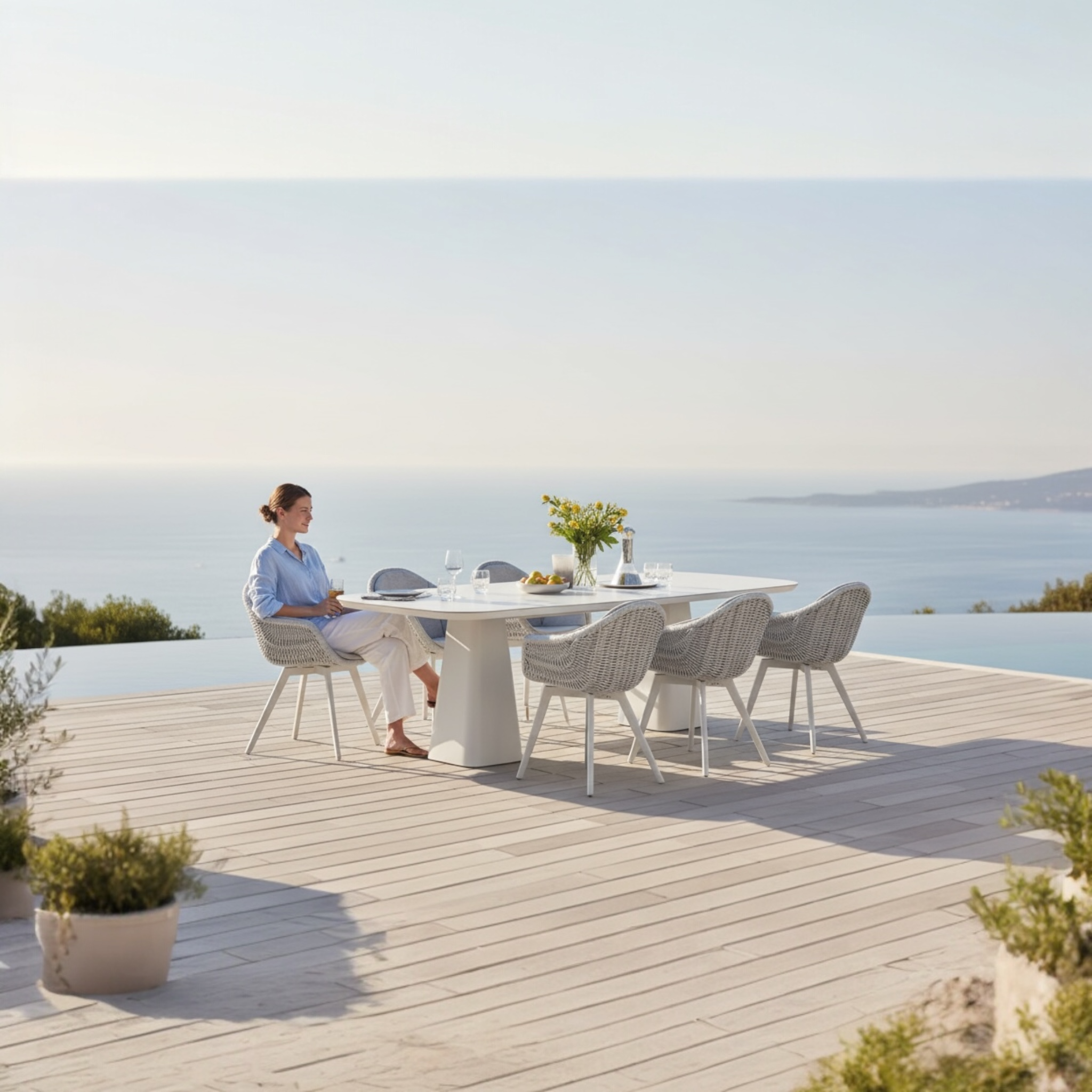 Table repas de jardin haut de gamme en aluminium - avec plateau en céramique MILO