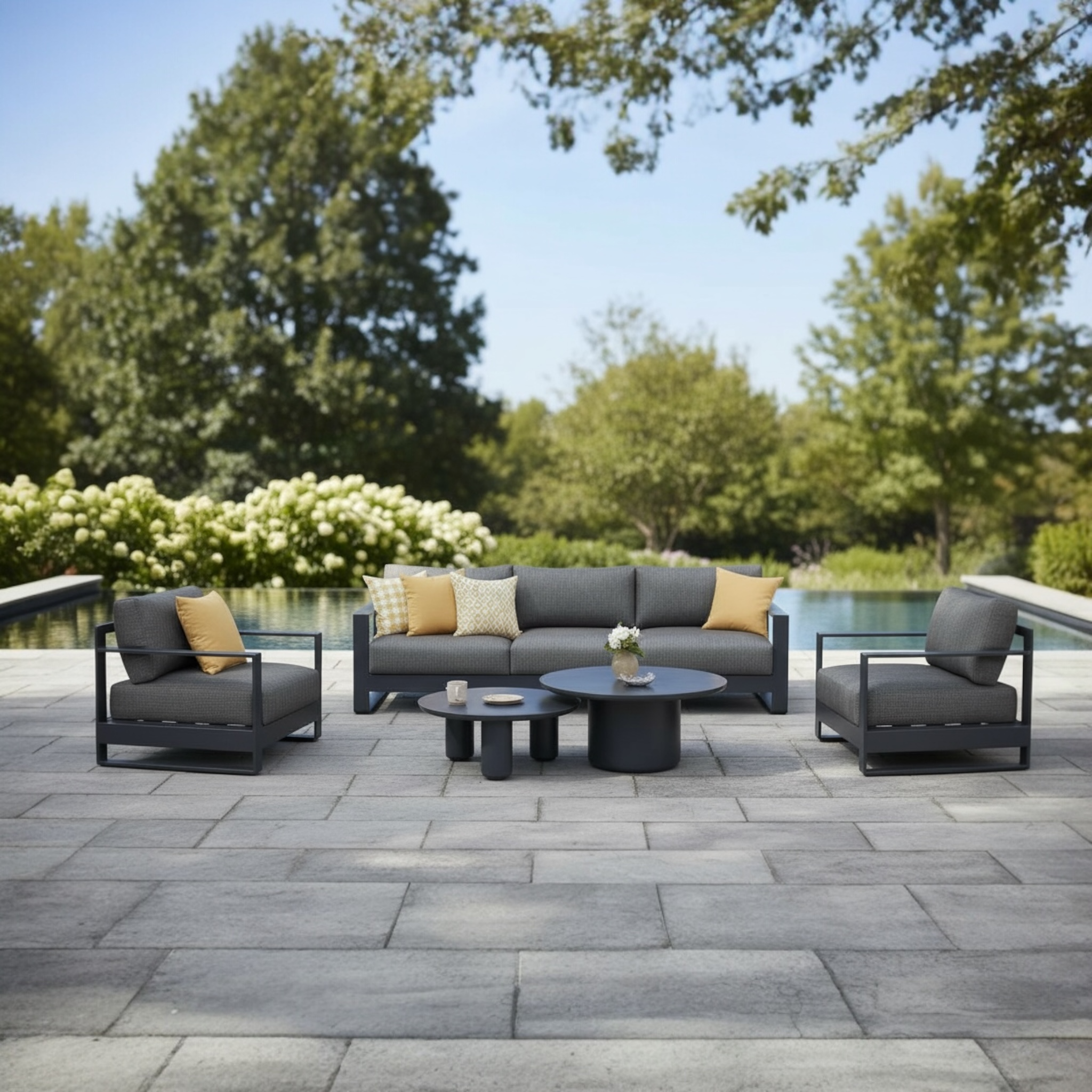 Salon canapé de jardin design aluminium haut de gamme - IRIS BIS NOIR