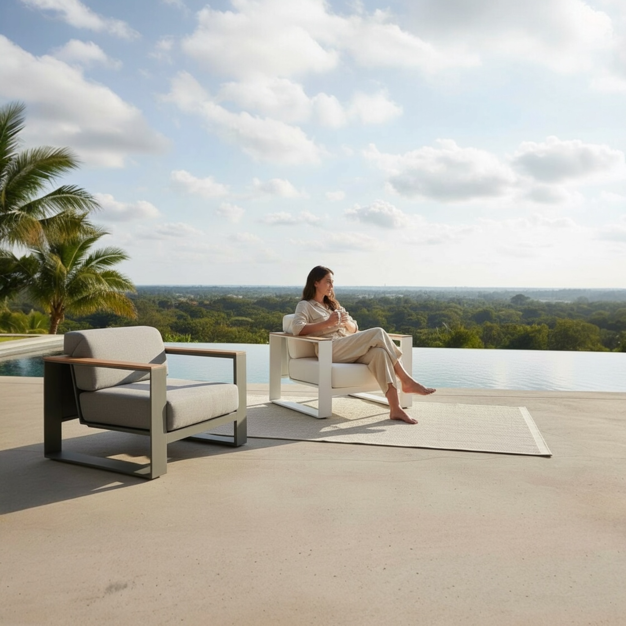 Fauteuil de jardin en aluminium et teck - SOFY