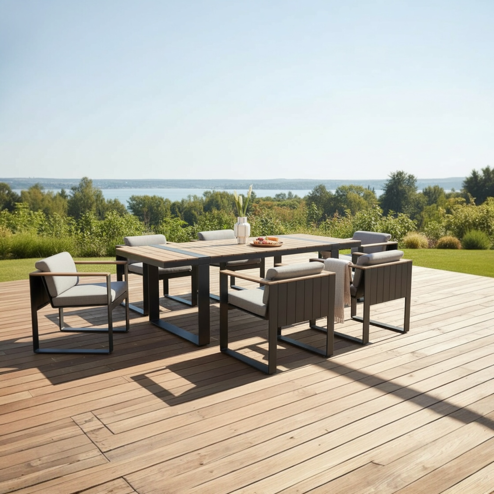 Ensemble repas de jardin haut de gamme aluminium et teck - SOFY