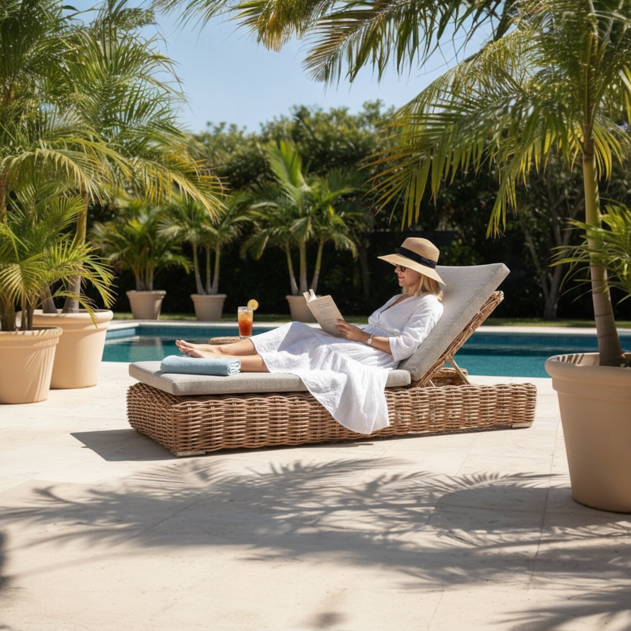 Bain de soleil transat résine tressée ronde design - BALI