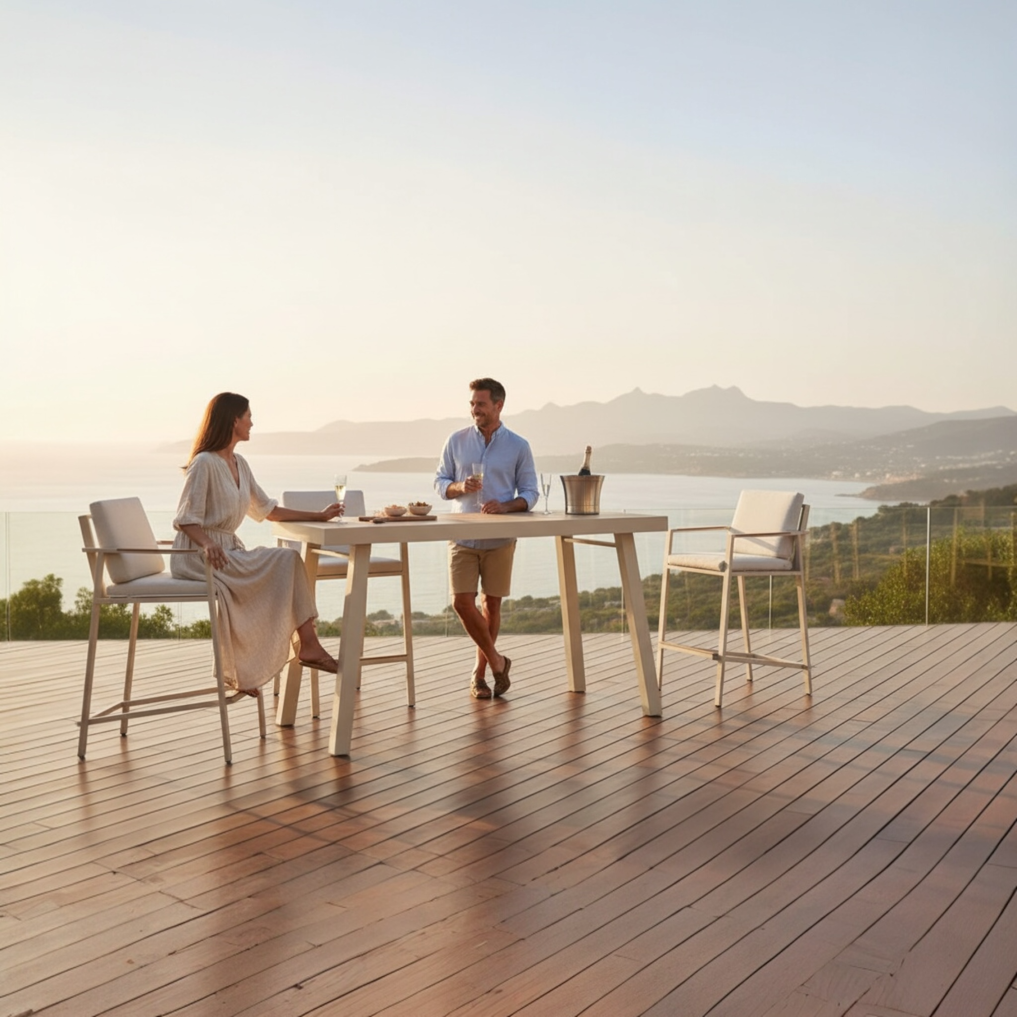 Table en aluminium et teck avec 6 fauteuils - NOFFY BAR