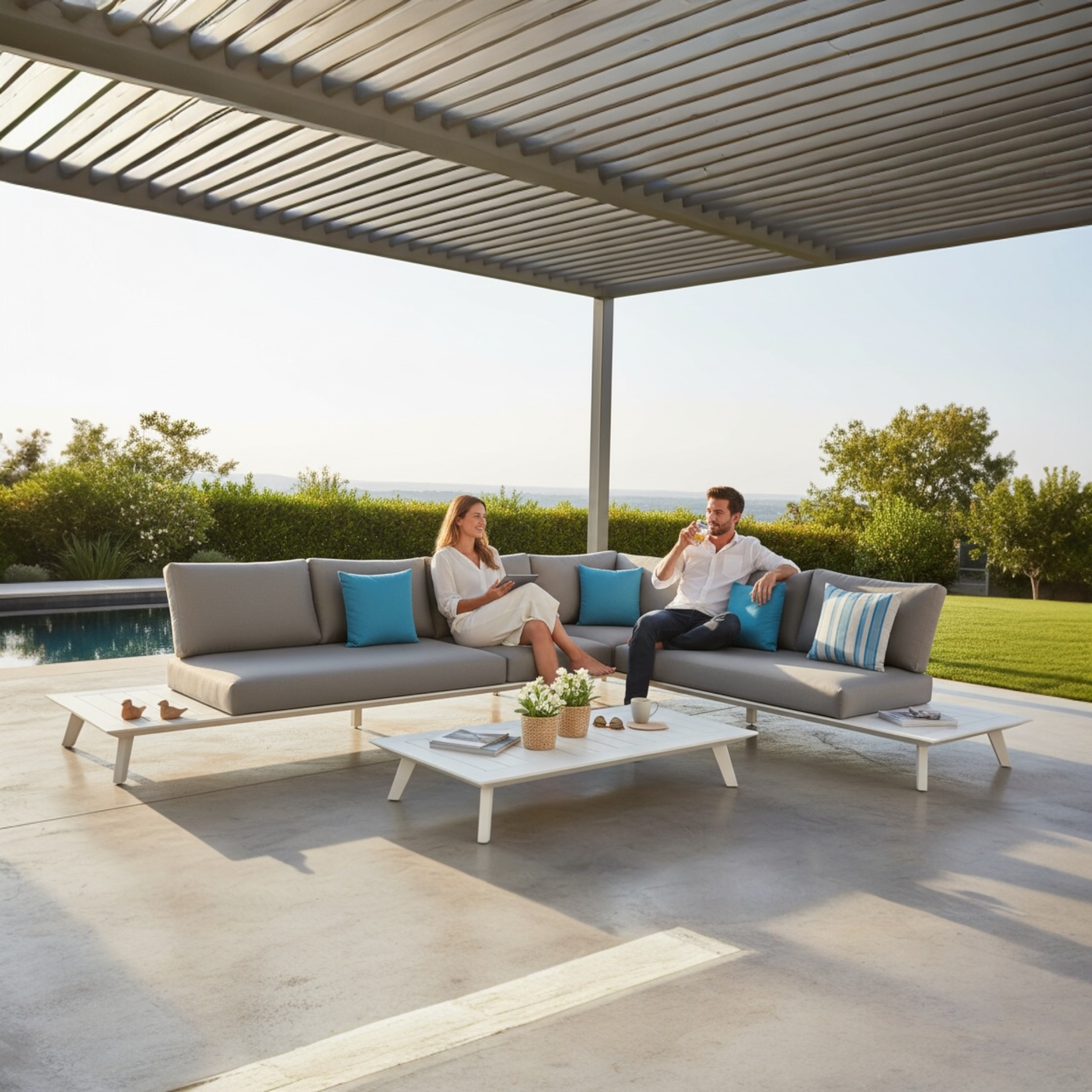 Grand canapé de jardin design en aluminium - TINY BLANC