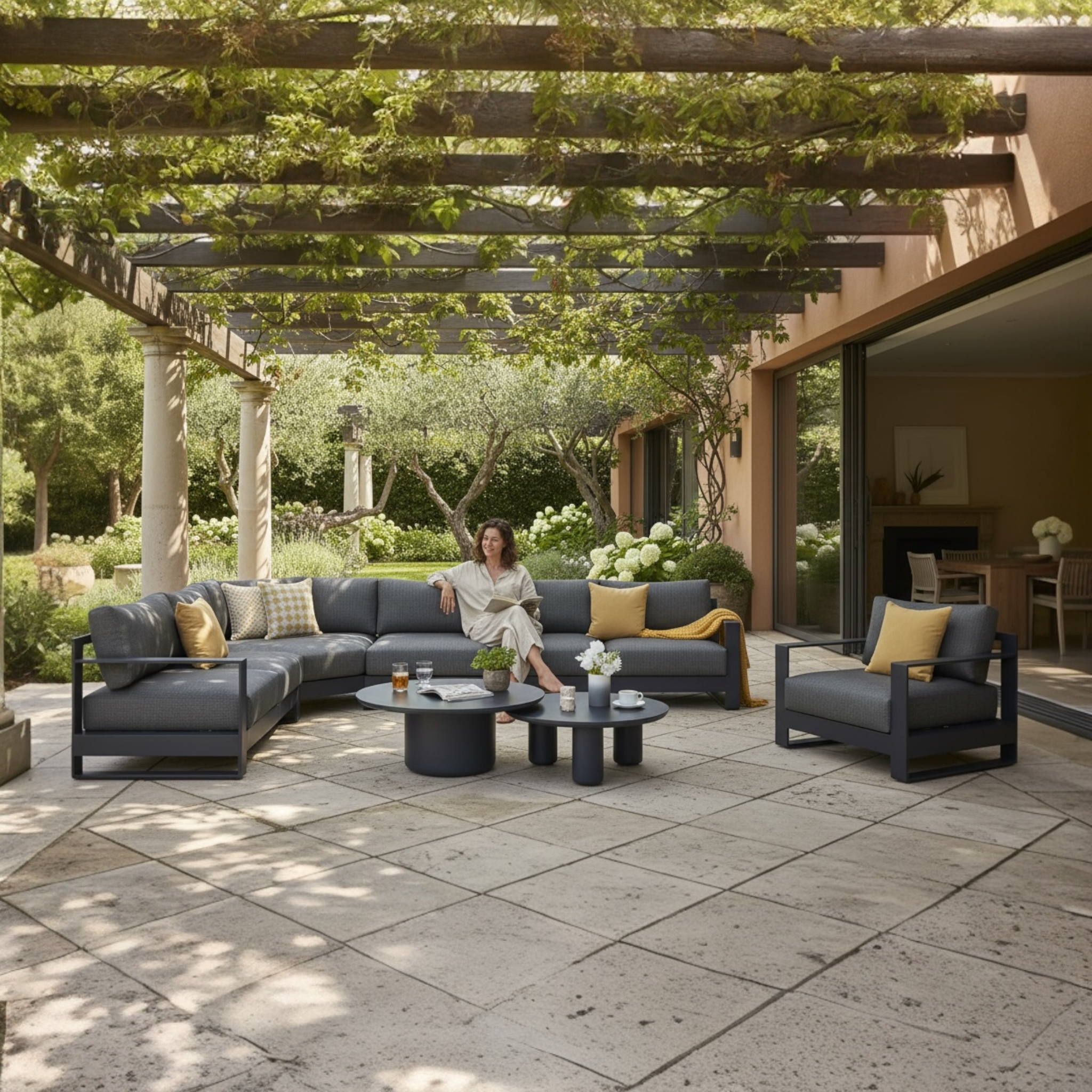 Grand Salon de jardin moderne modulable aluminium haut de gamme - IRIS NOIR