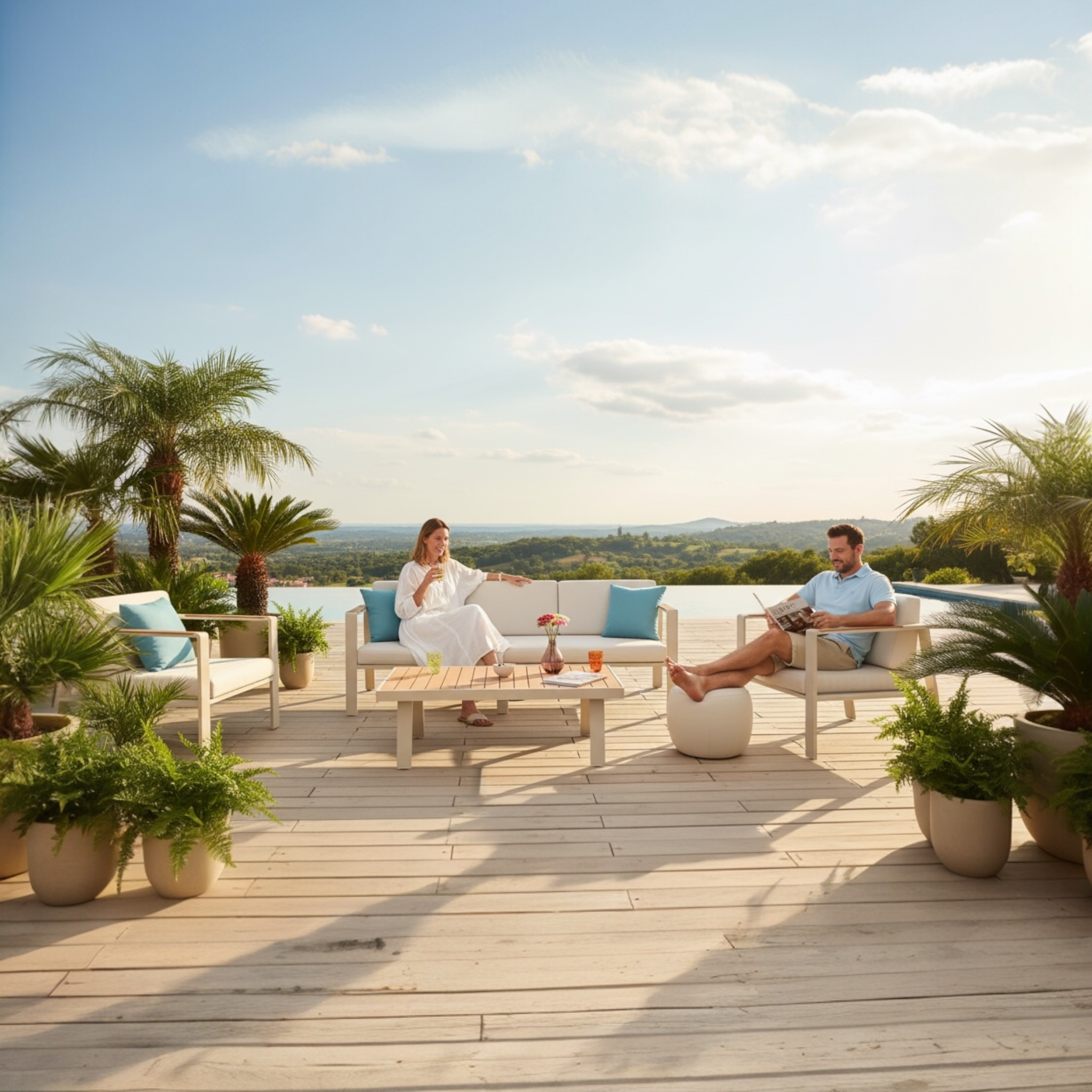 Salon de jardin en aluminium et en teck 5 places - NOFFY PLUS