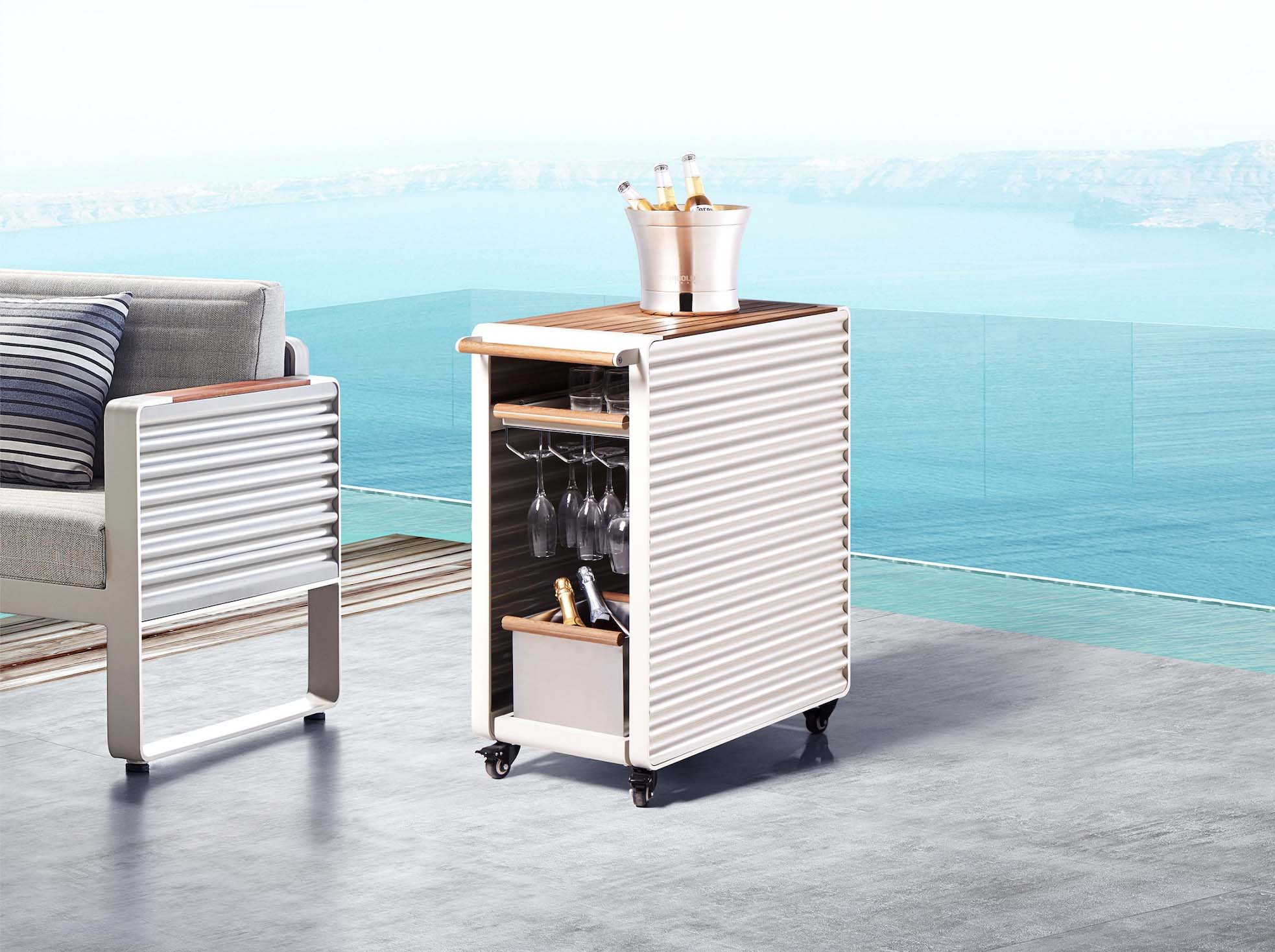 Desserte en aluminium et teck haut de gamme - AIRPORT beige