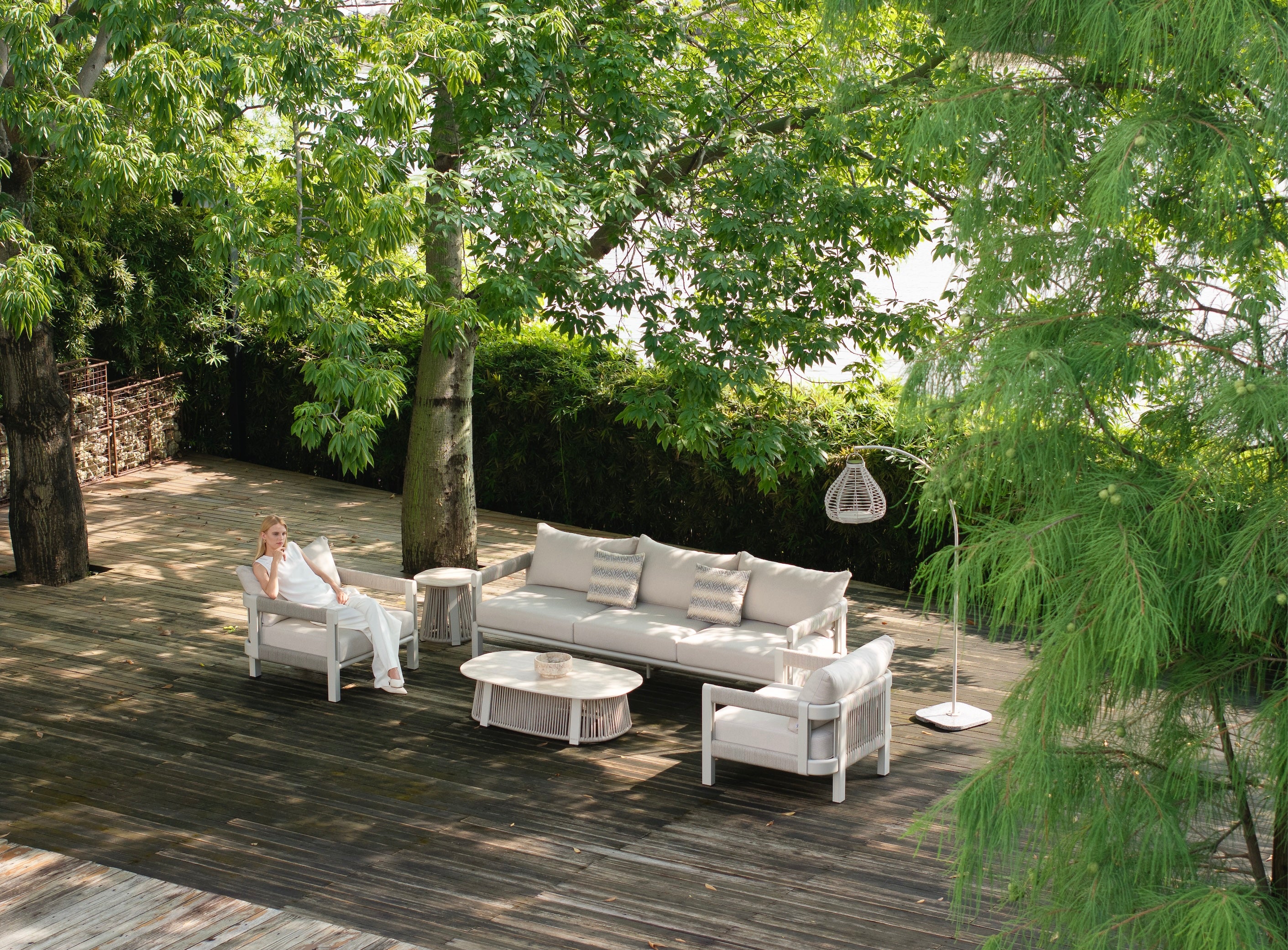 Salon de jardin design en aluminium et corde 5places - MILAN