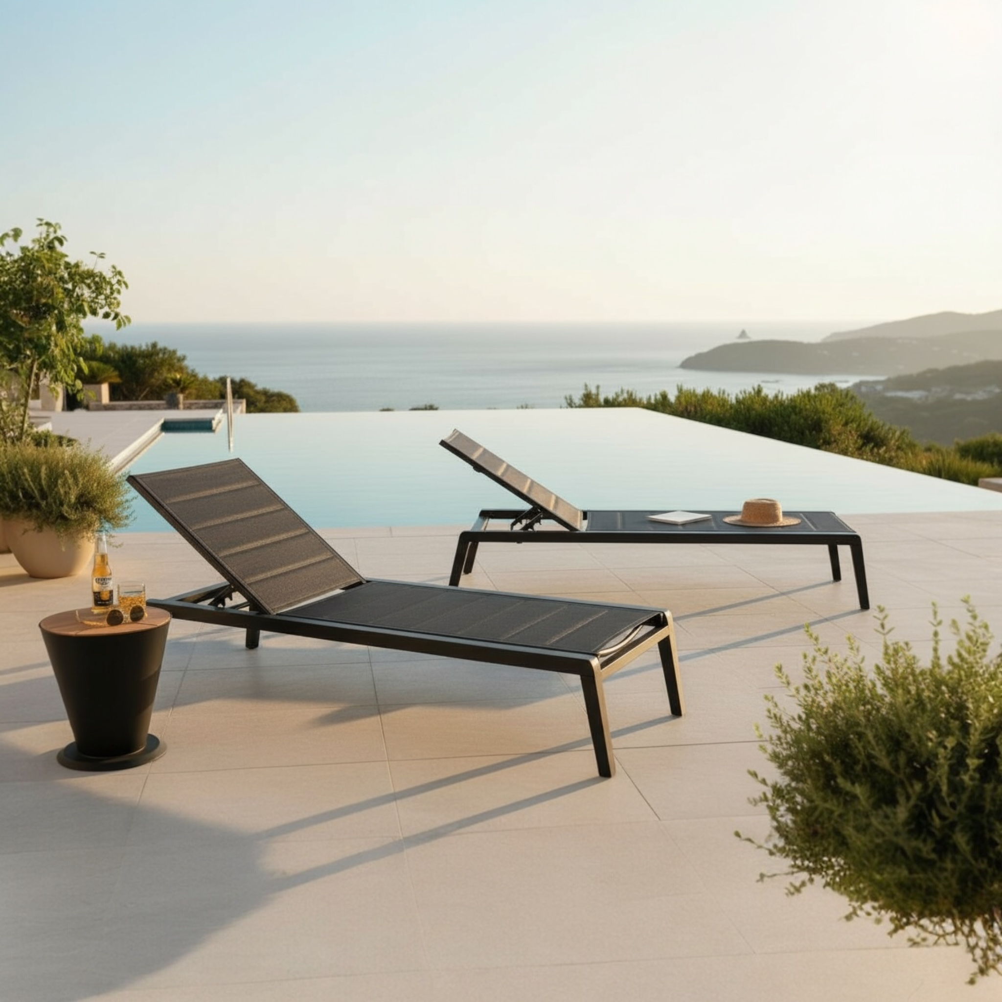 Bain de soleil aluminium textilene empilable - LOVY