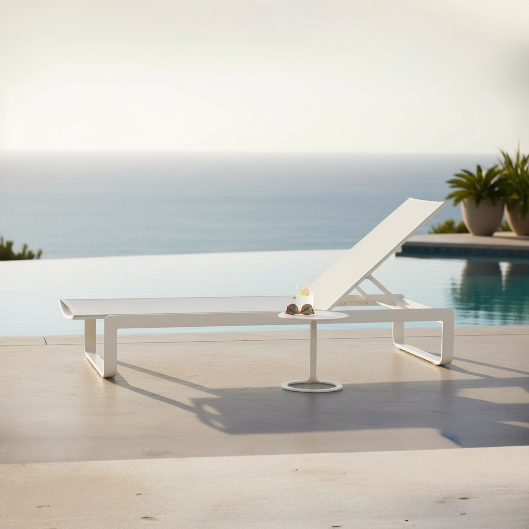 Bain de soleil en aluminium - ROMY toile blanche