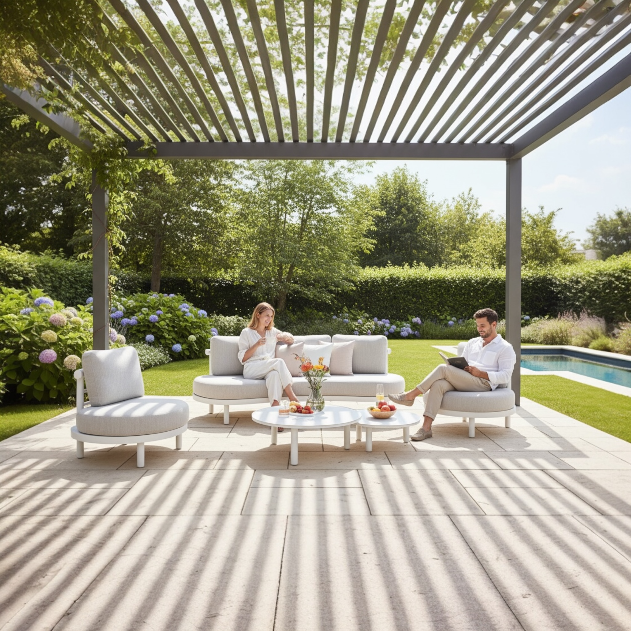 Canapé bas de jardin pour terrasse design En alu AMBRE BLANC