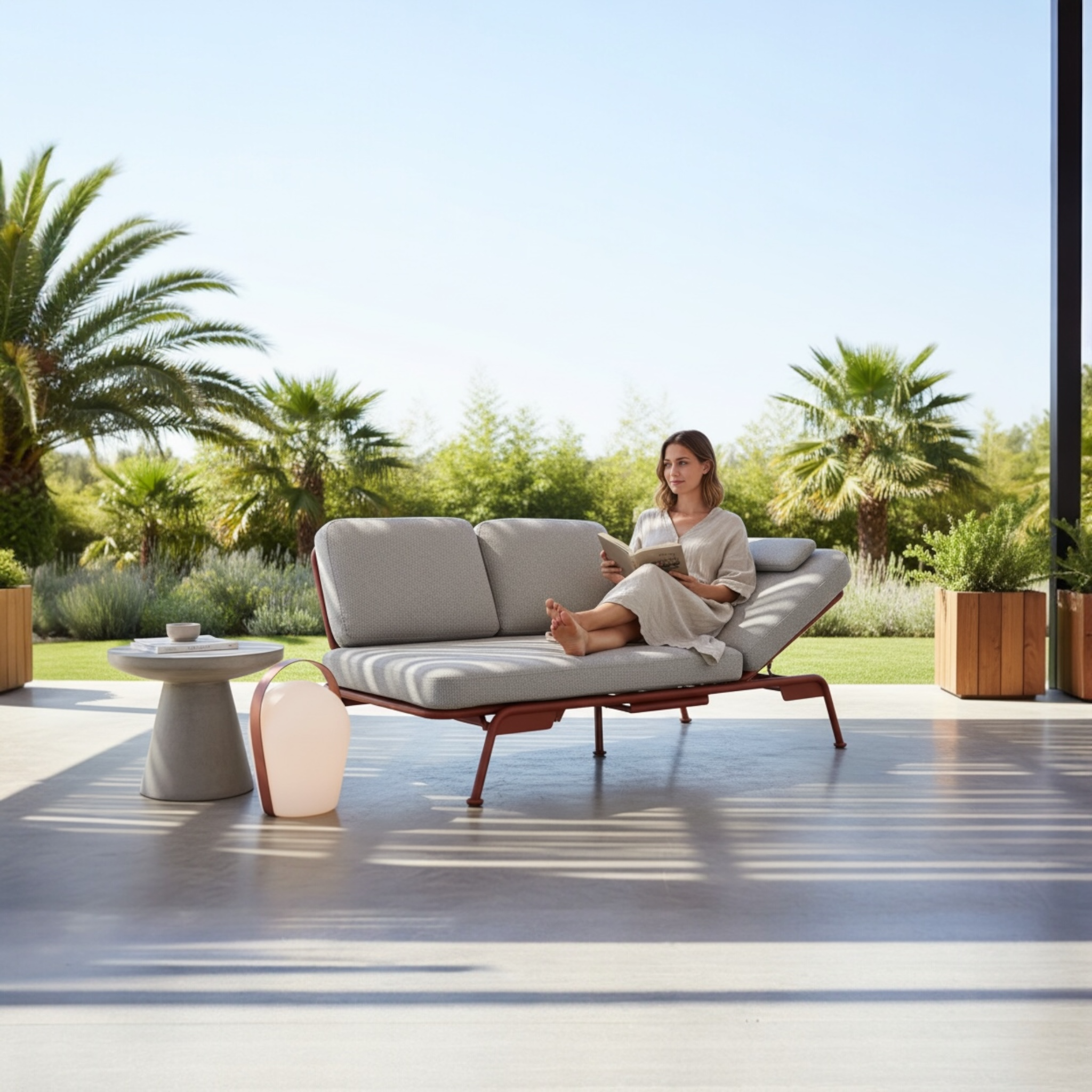Salon de jardin / bain de soleil modulable en aluminium terracotta - SUNNY