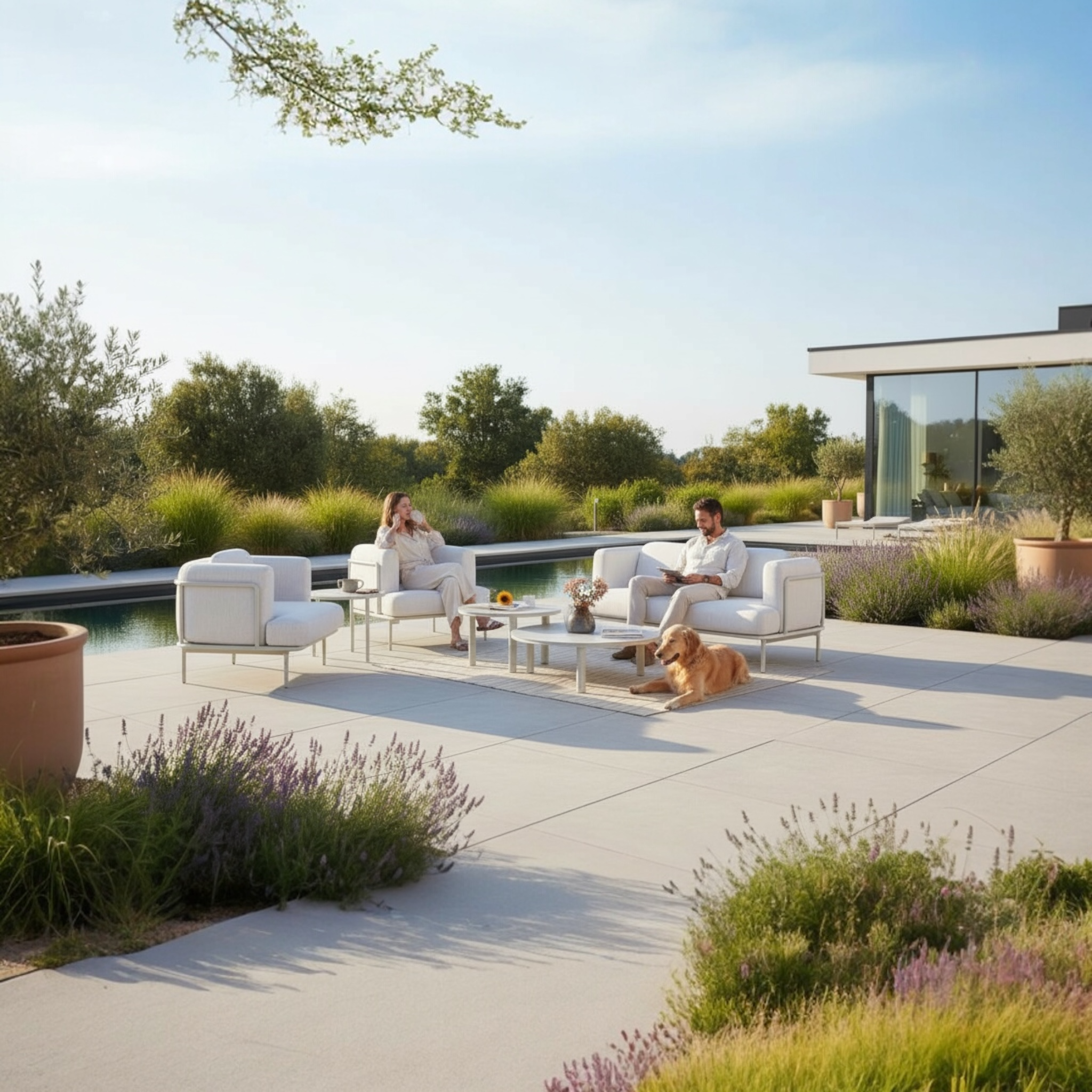 Ensemble canapé de jardin 4 place avec 2 tables basses