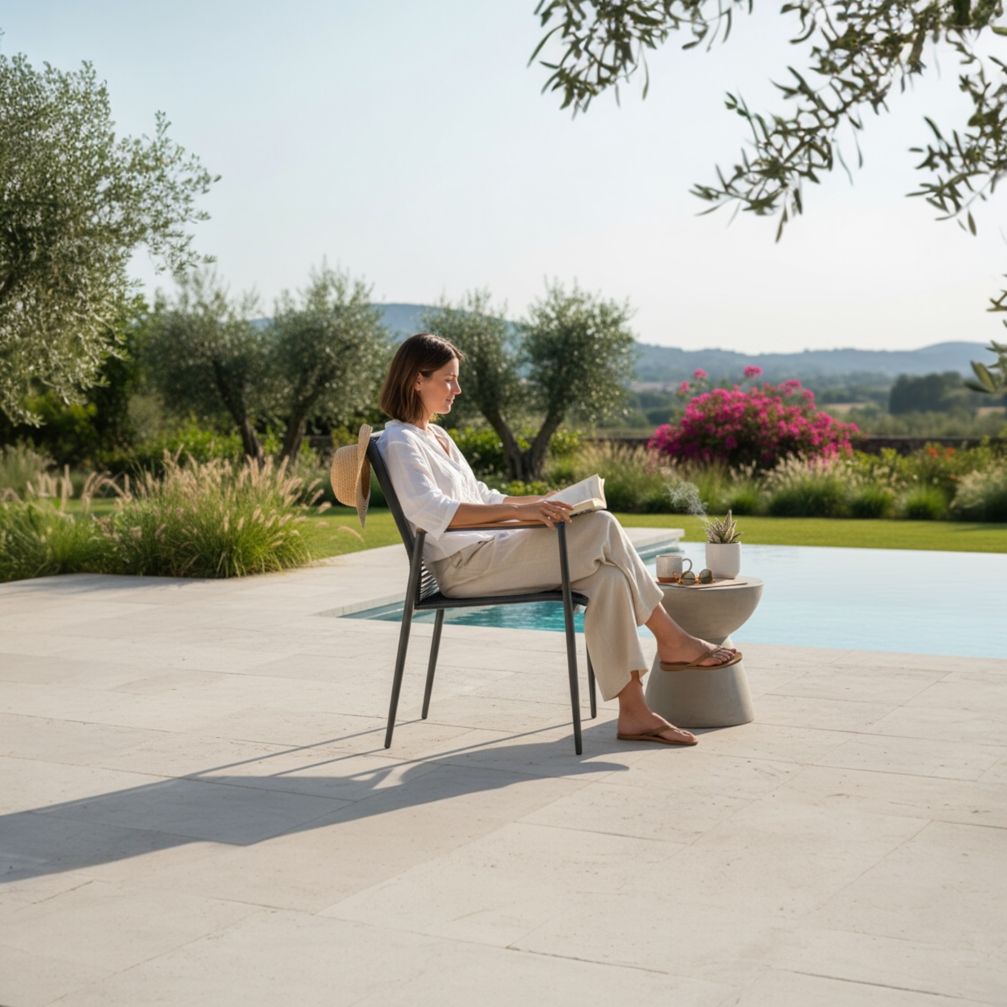 Fauteuil de jardin en alu et corde noir Vénus