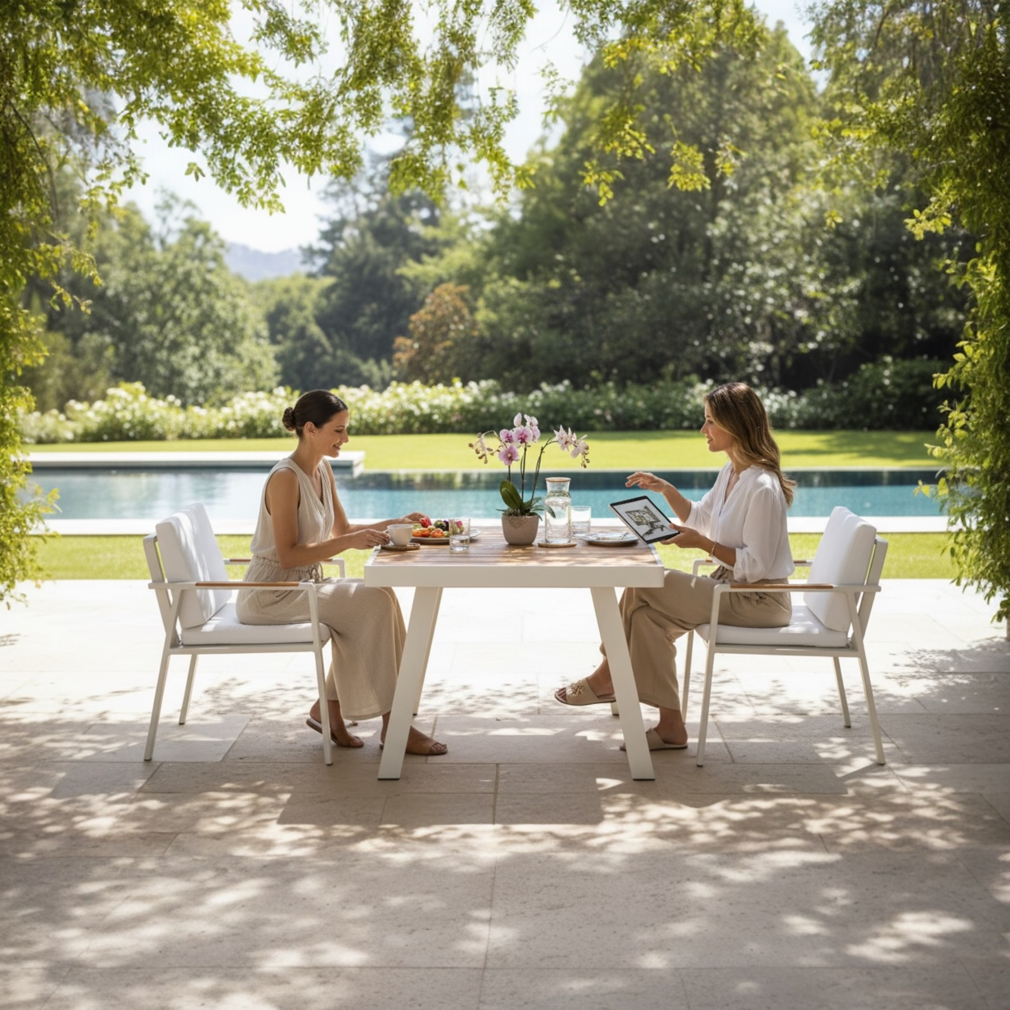 Table et chaise de terrasse 4 personnes Noffy beige