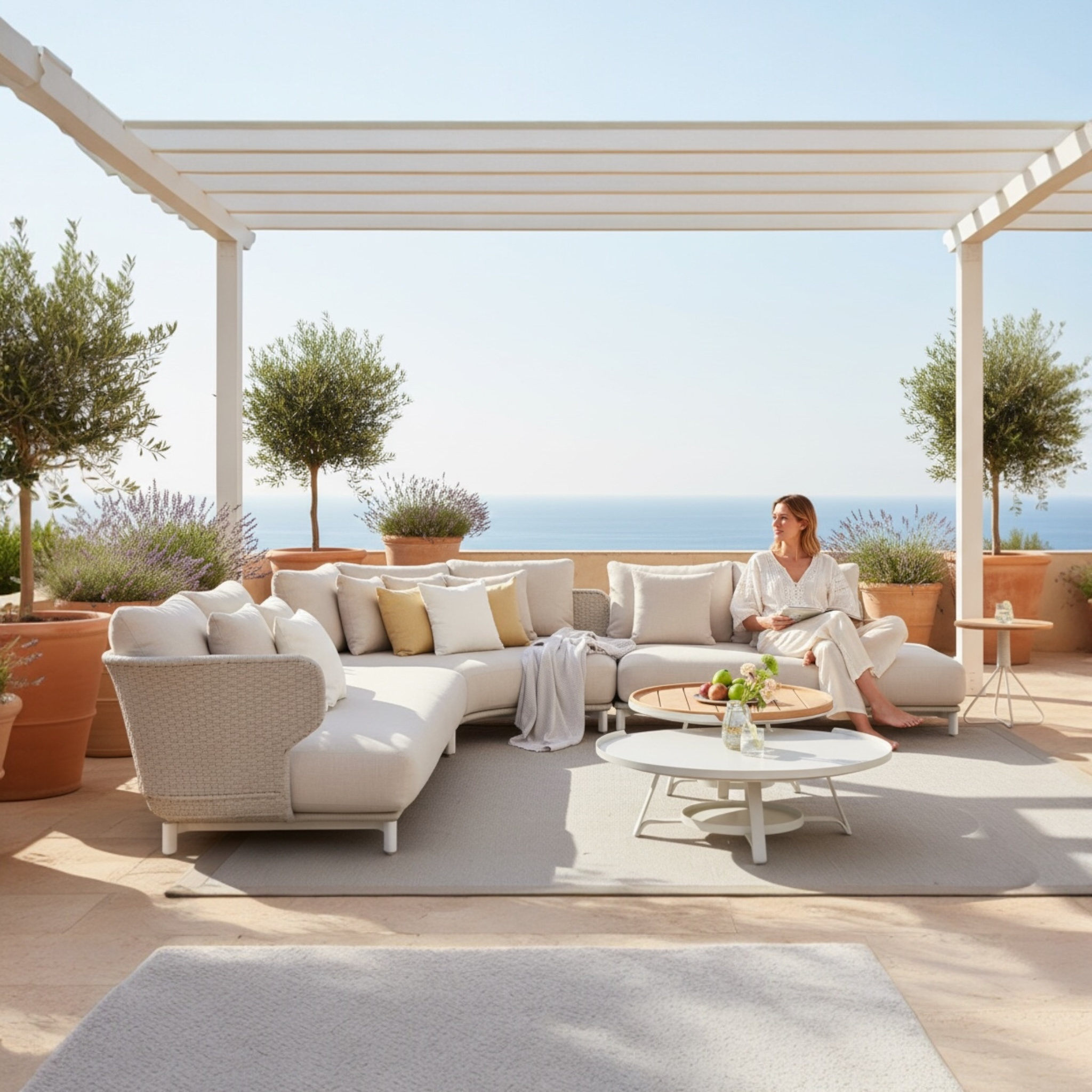 Grand canapé de jardin 6-8 place Charly beige