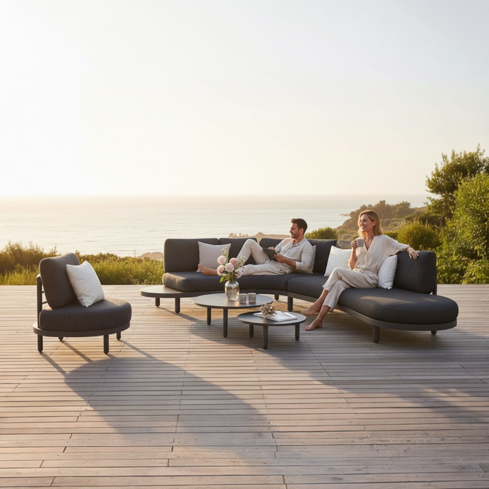 Salon canapé de jardin design de luxe 5 place avec coussin confortable