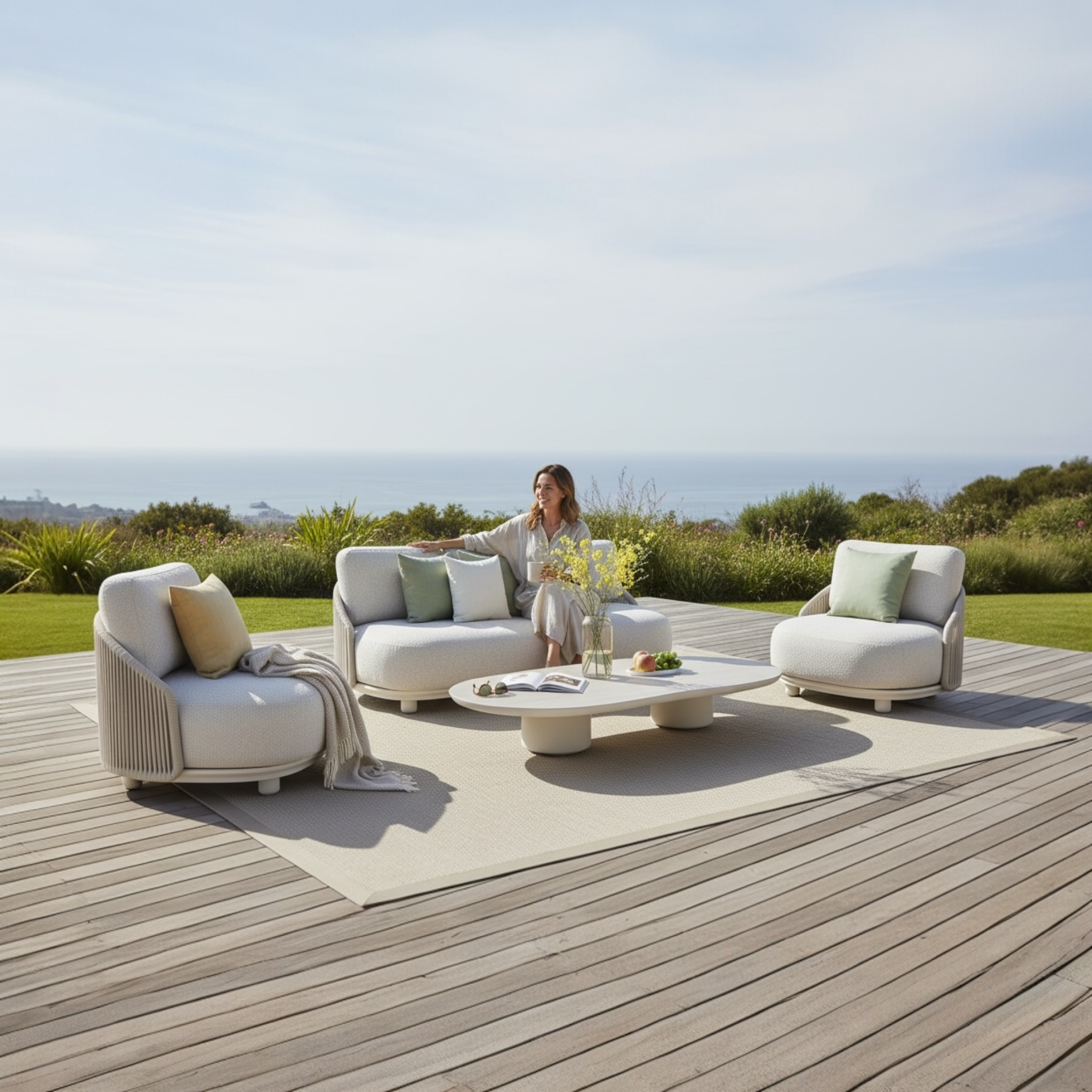 Canapé bas de jardin pour véranda 5 place AURA BEIGE