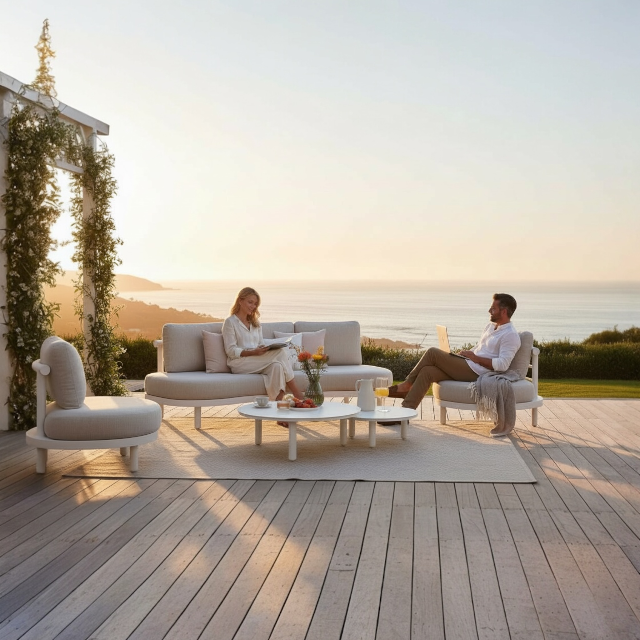 Salon bas de jardin ambre en aluminium blanc