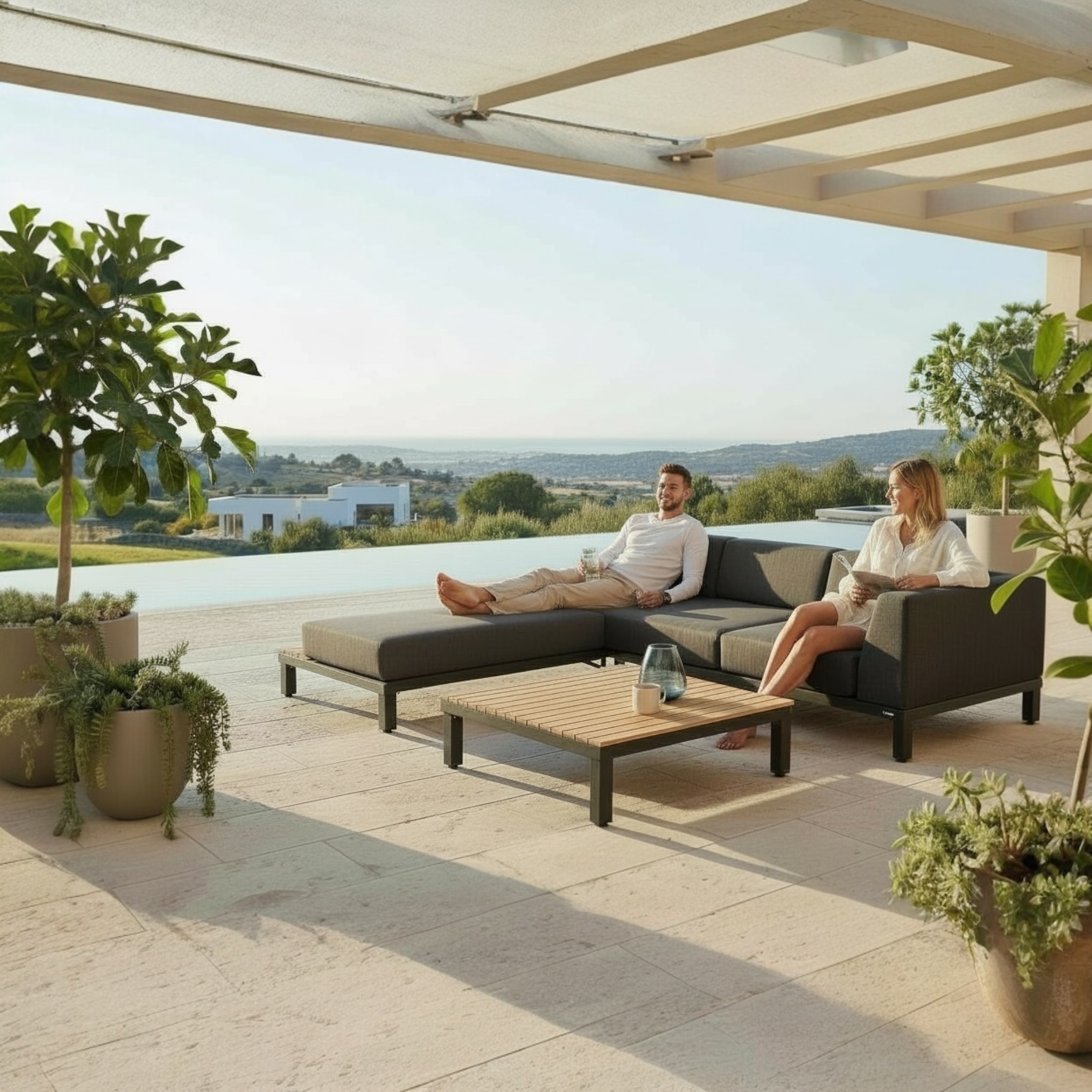 Salon de jardin en aluminium et en teck haut de gamme - JULY