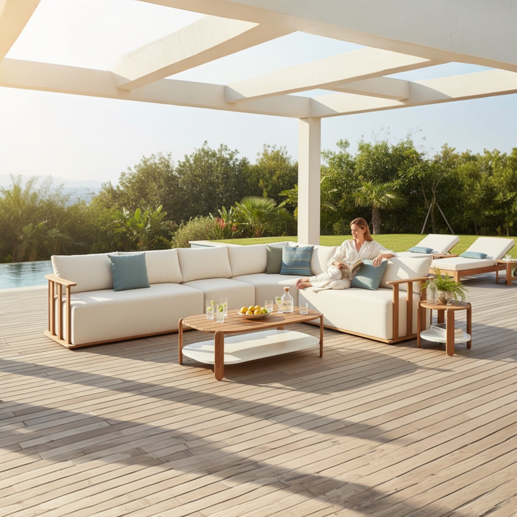 Salon de jardin d'angle haut de gamme en teck massif - ROMA ANGLE