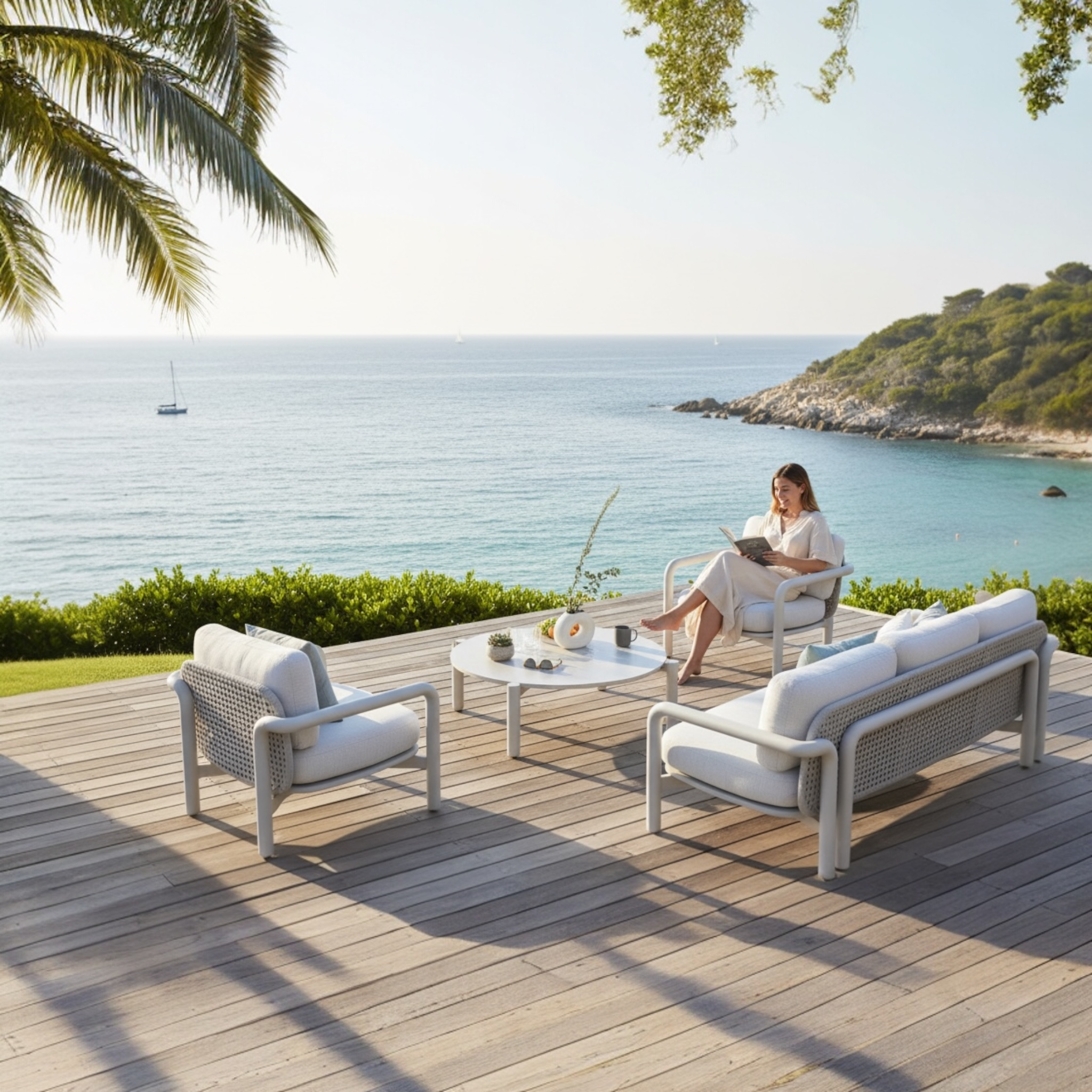 Salon bas de jardin confortable en alu et corde AMAIA