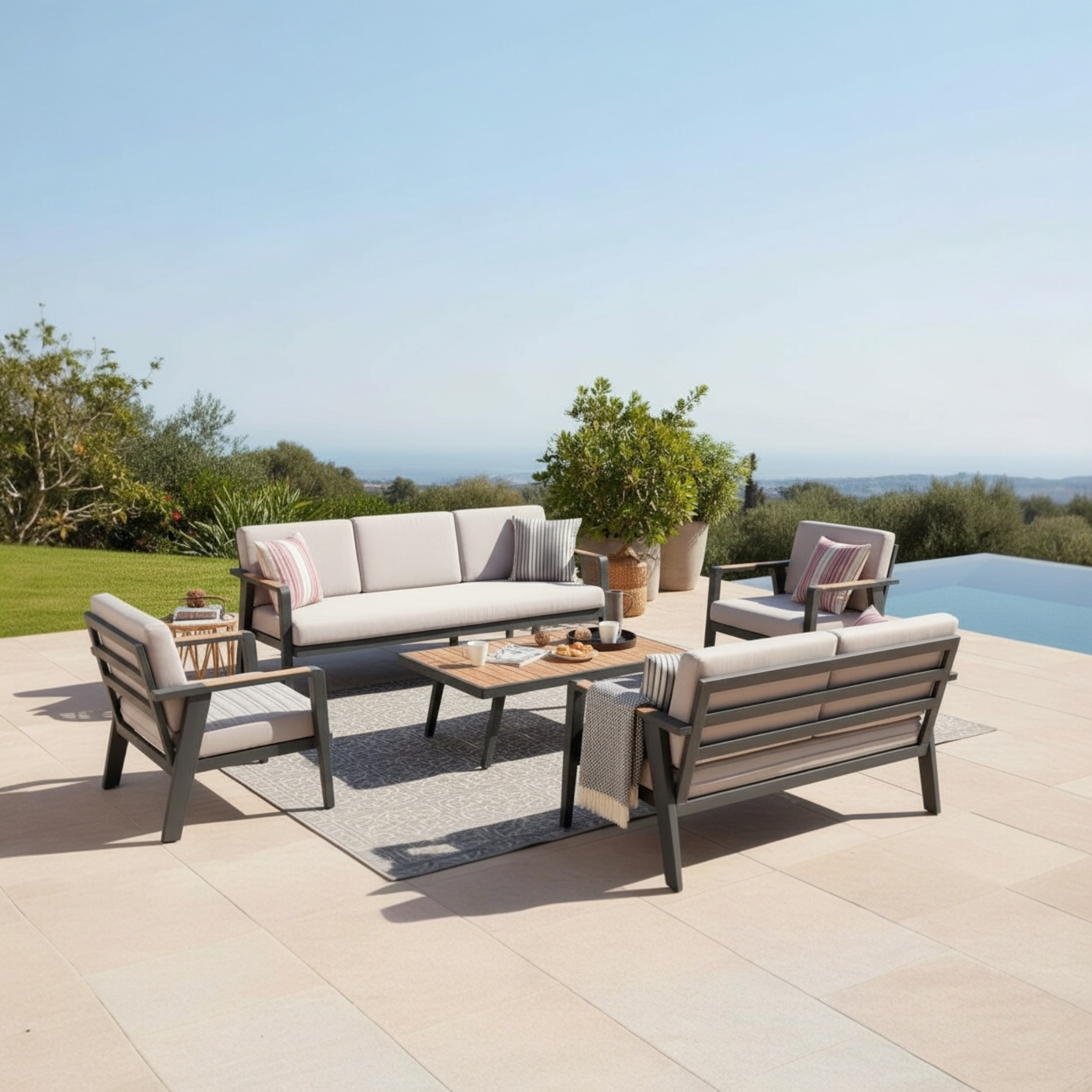 Ensemble de jardin en aluminium et en teck 7 places - LOVY XL