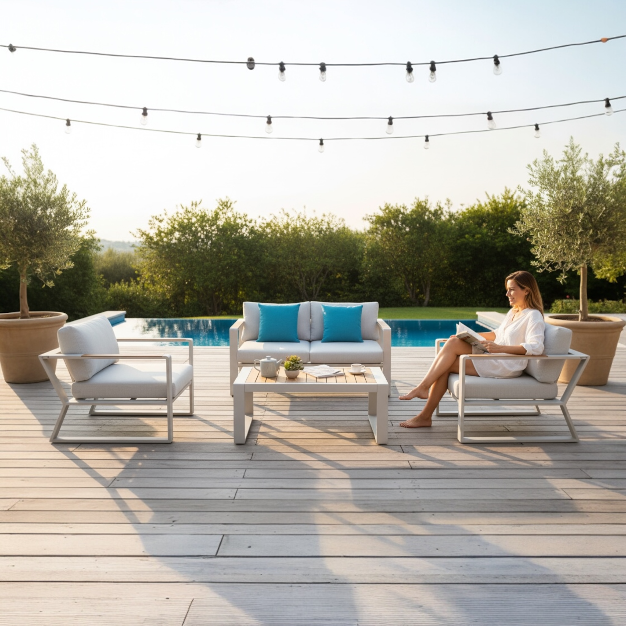 Salon de jardin design en aluminium et en teck - EXY MINI