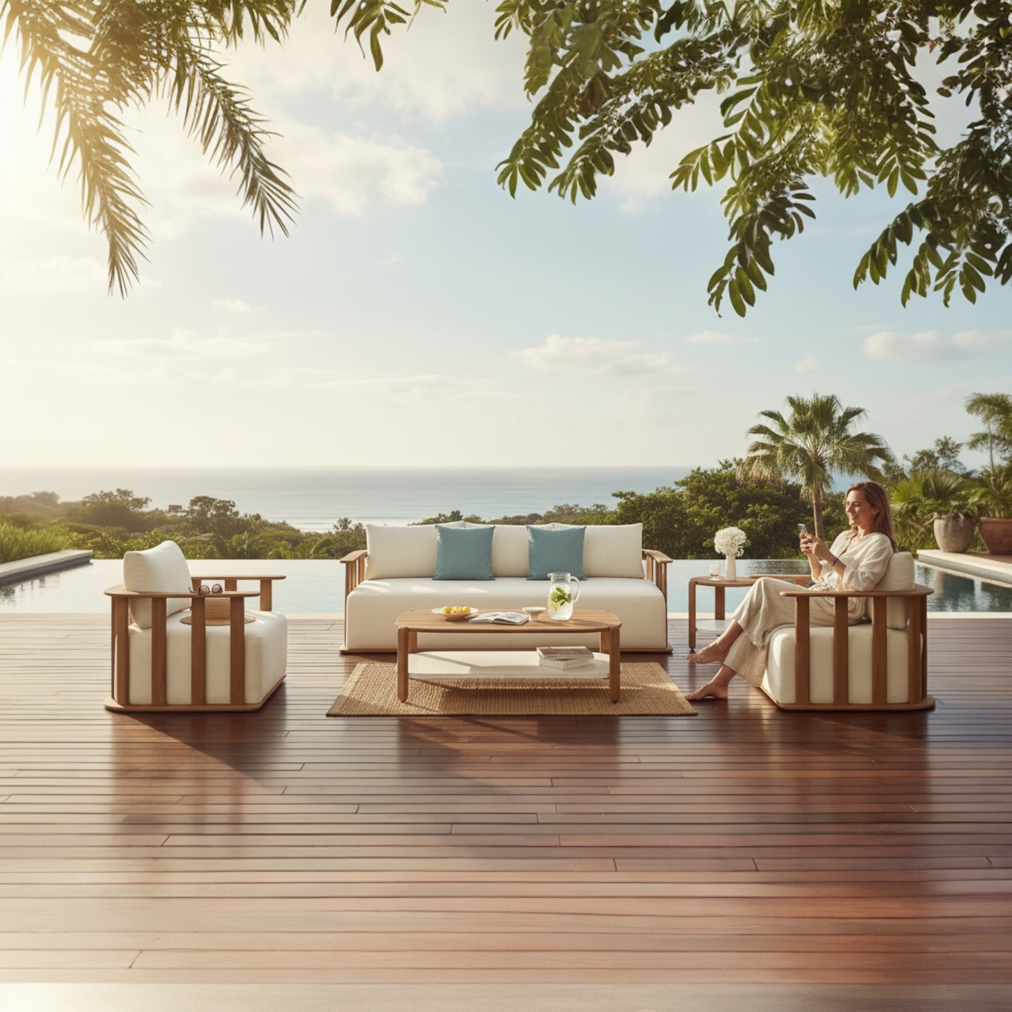 Salon de jardin haut de gamme en teck massif 5 places - ROMA