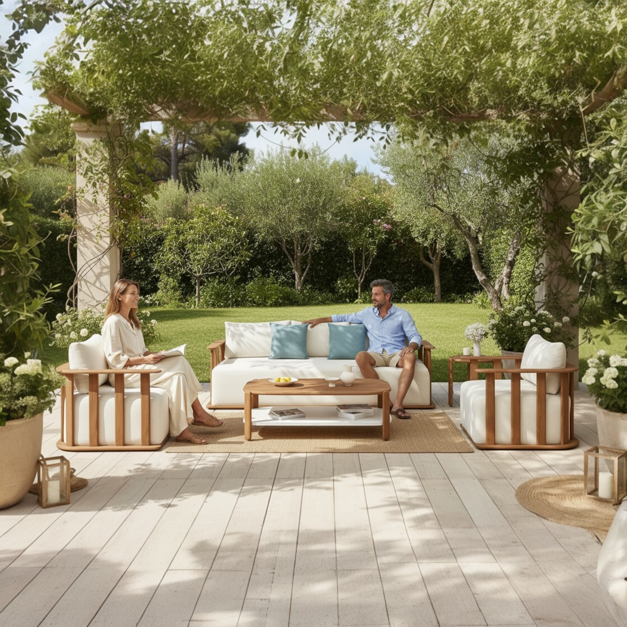 Salon de jardin haut de gamme en teck massif 5 places - ROMA