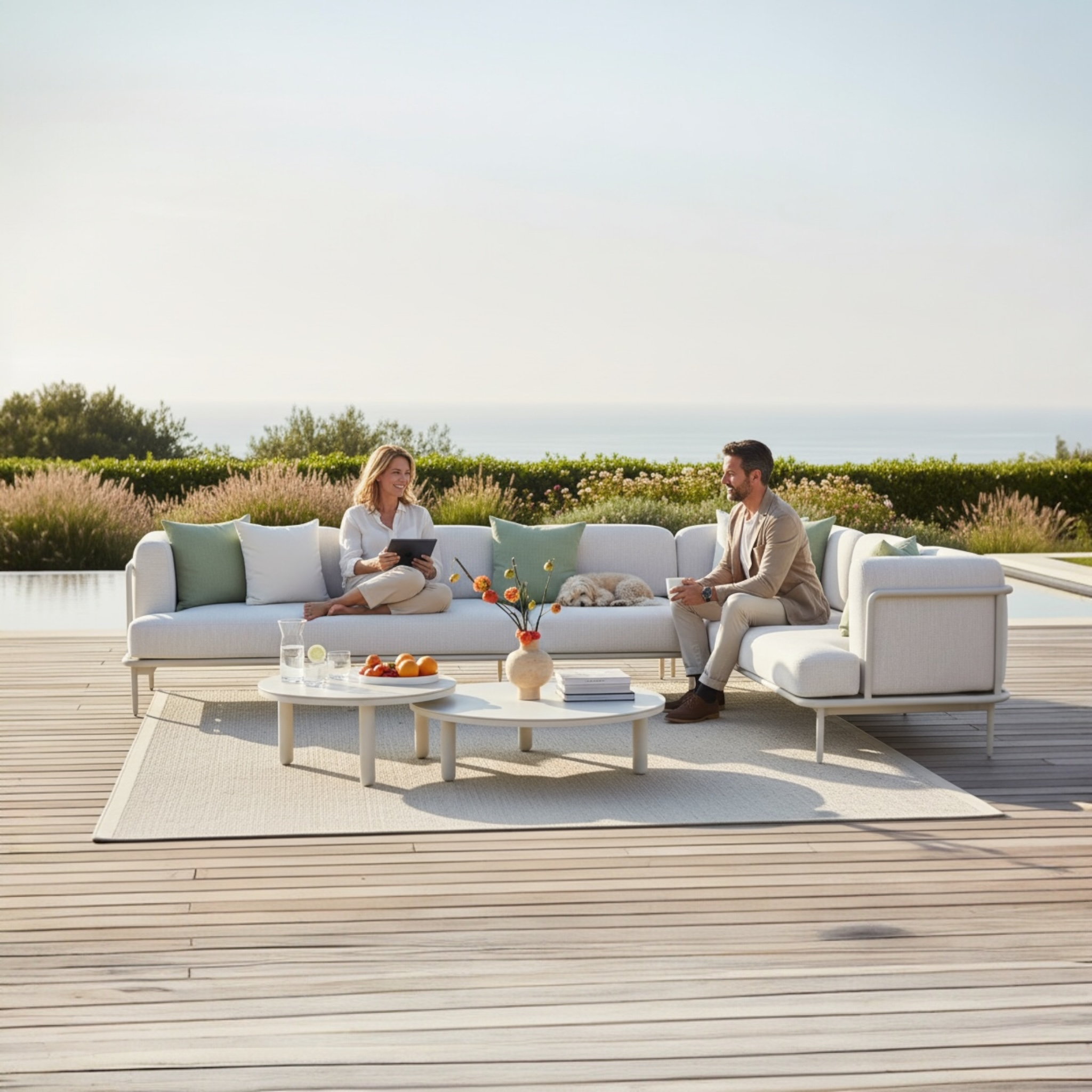 Salon bas de jardin en angle 6 places confortable