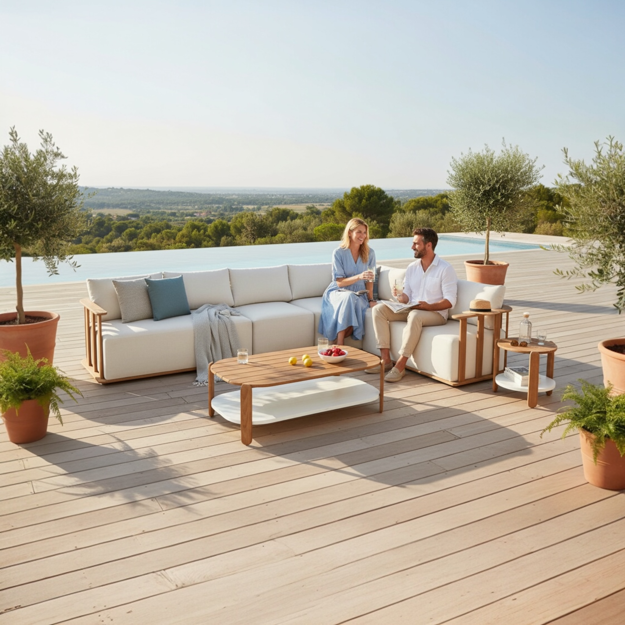 Salon de jardin d'angle haut de gamme en teck massif - ROMA ANGLE