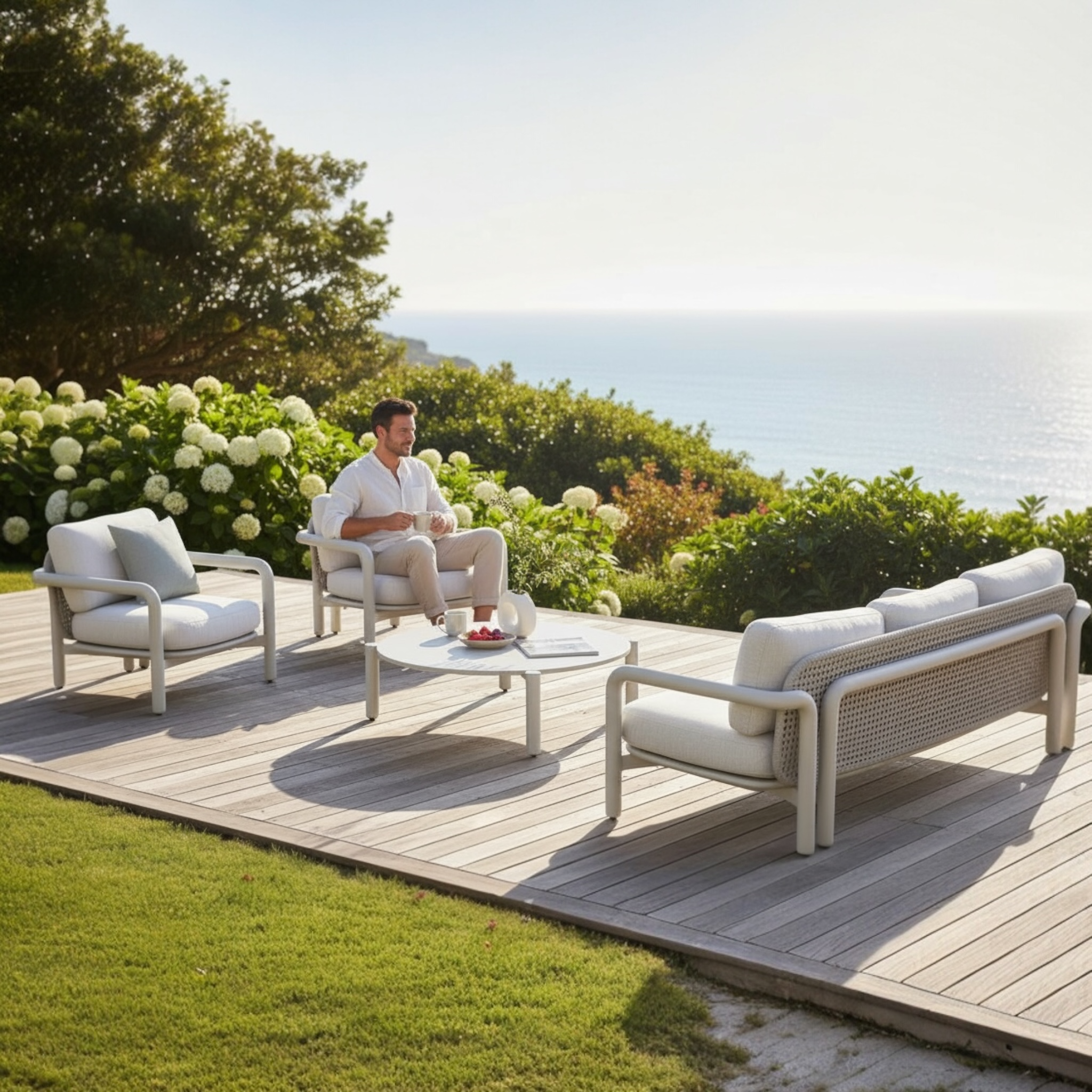 Mobilier de jardin en aluminium beige 5 place AMAIA