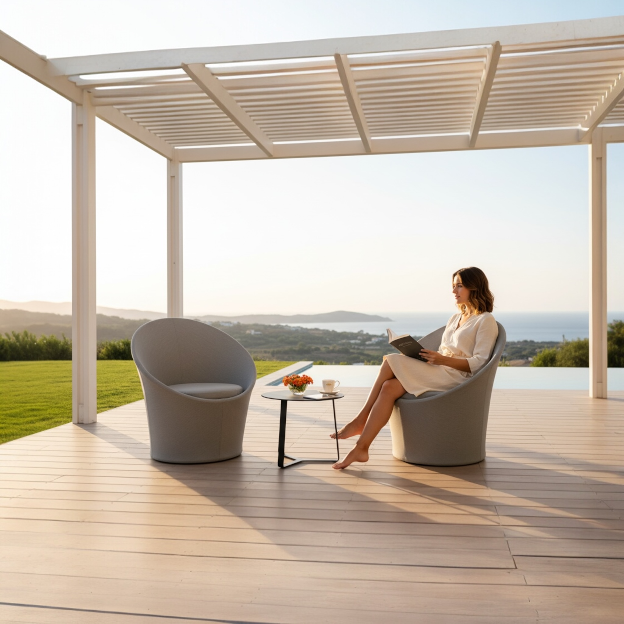 Set deux fauteuil de terrasse gris Luna