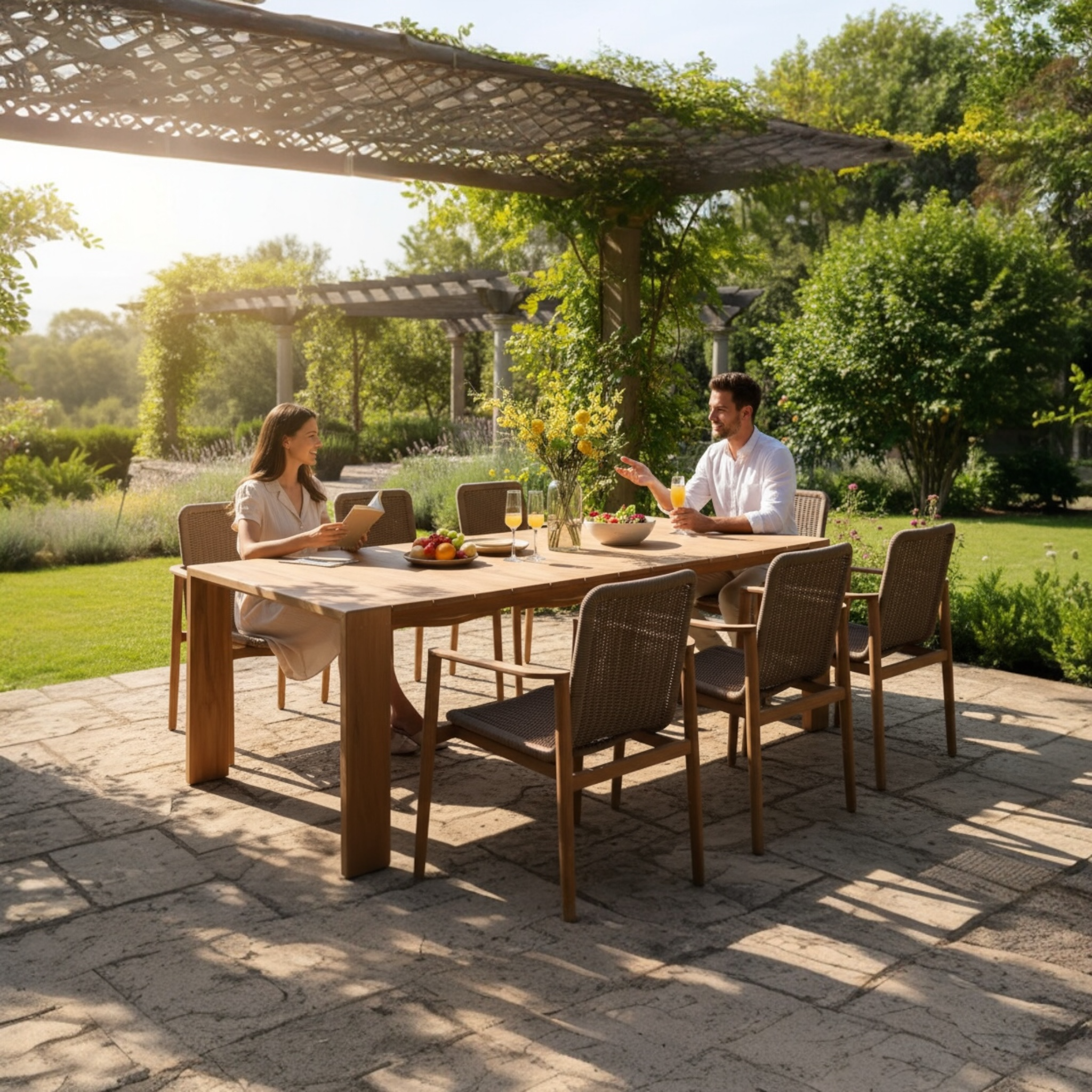 TABLE DE JARDIN DESIGN HAUT DE GAMME EN TECK MASSIF