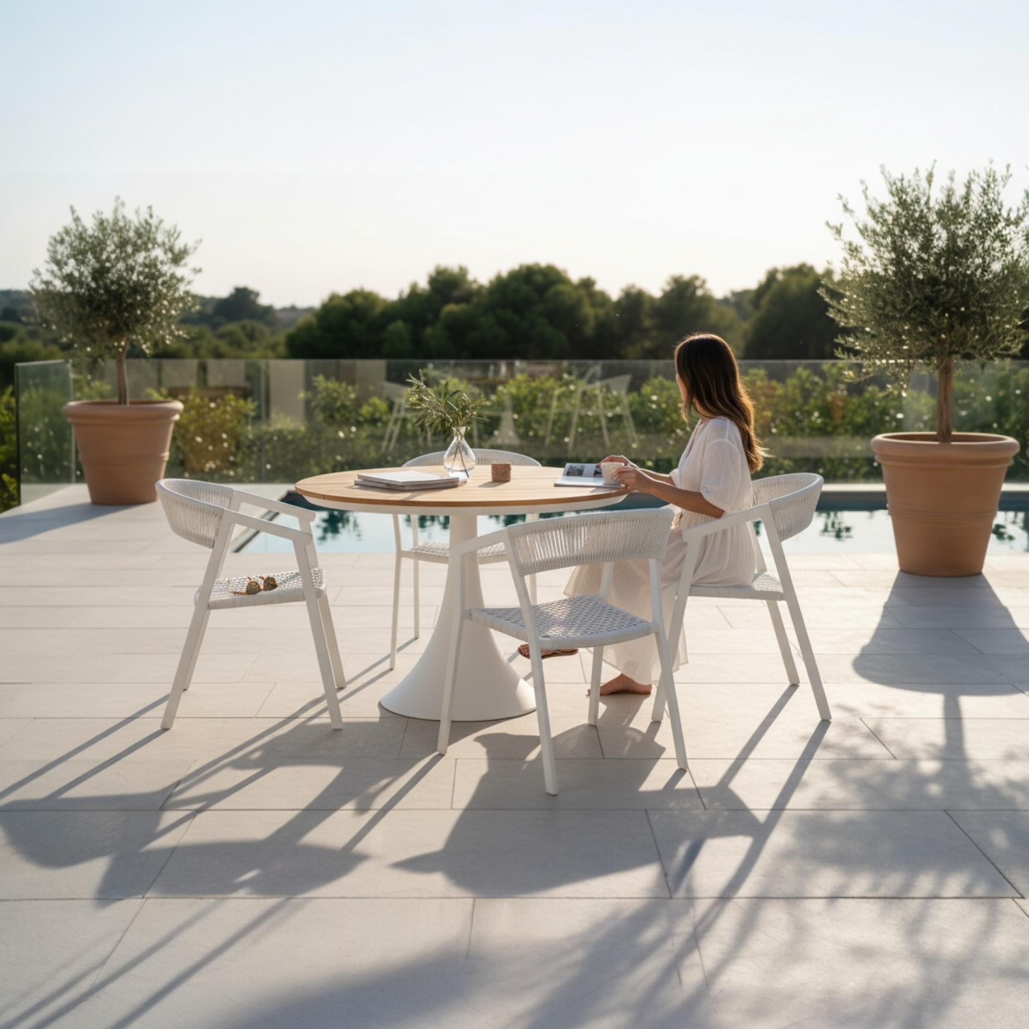 Table de terrasse ronde pour 4 personnes design de qualité - Fano blanc