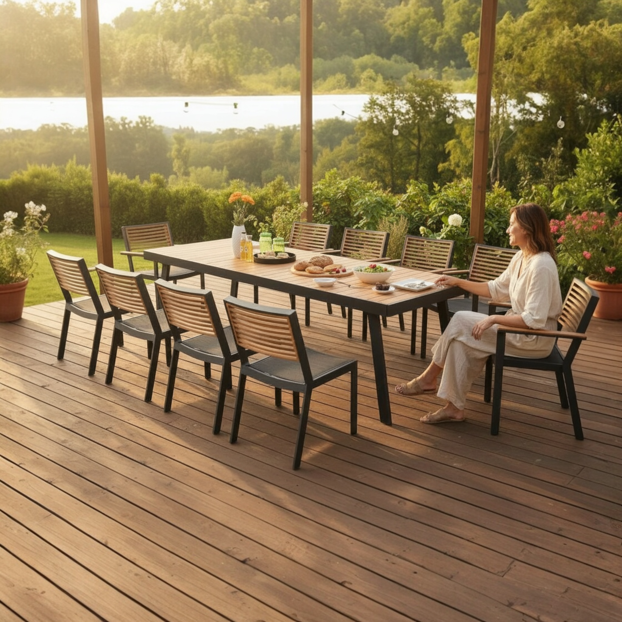 Ensemble salon repas de jardin 10 place York repas noir