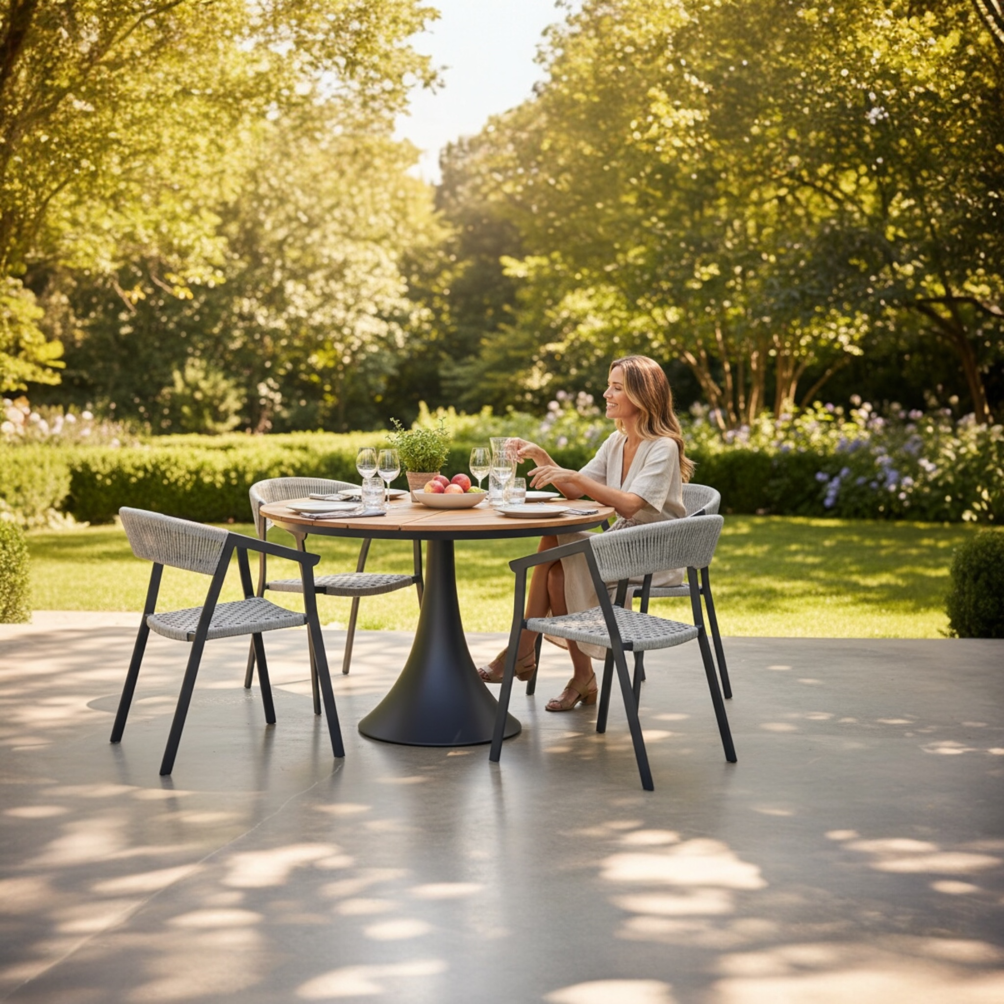 Table repas de jardin 4 place en alu noir haut de gamme -Fano
